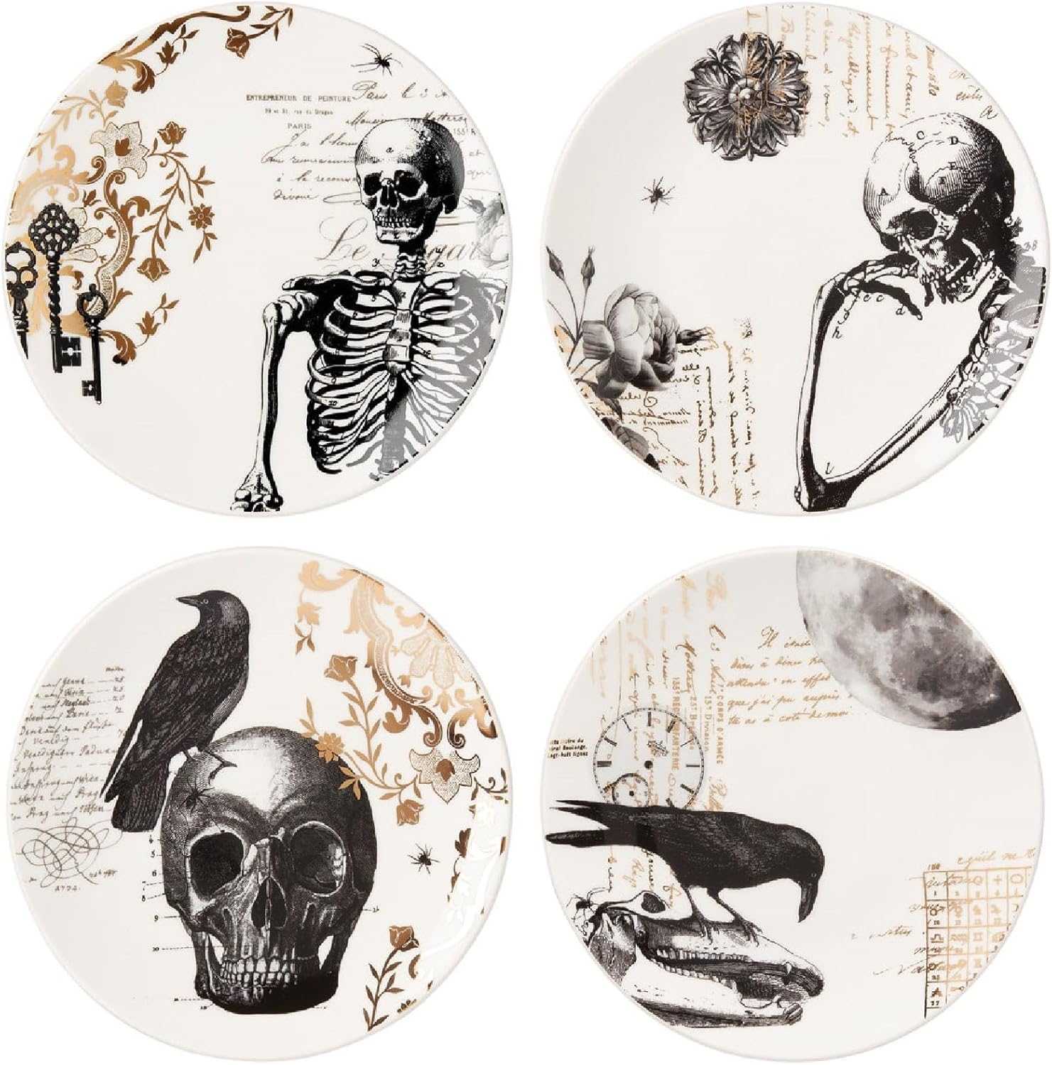 LENOX 895321 Juego de platos de postre de 4 piezas de oro vintage, decoraciones de Halloween