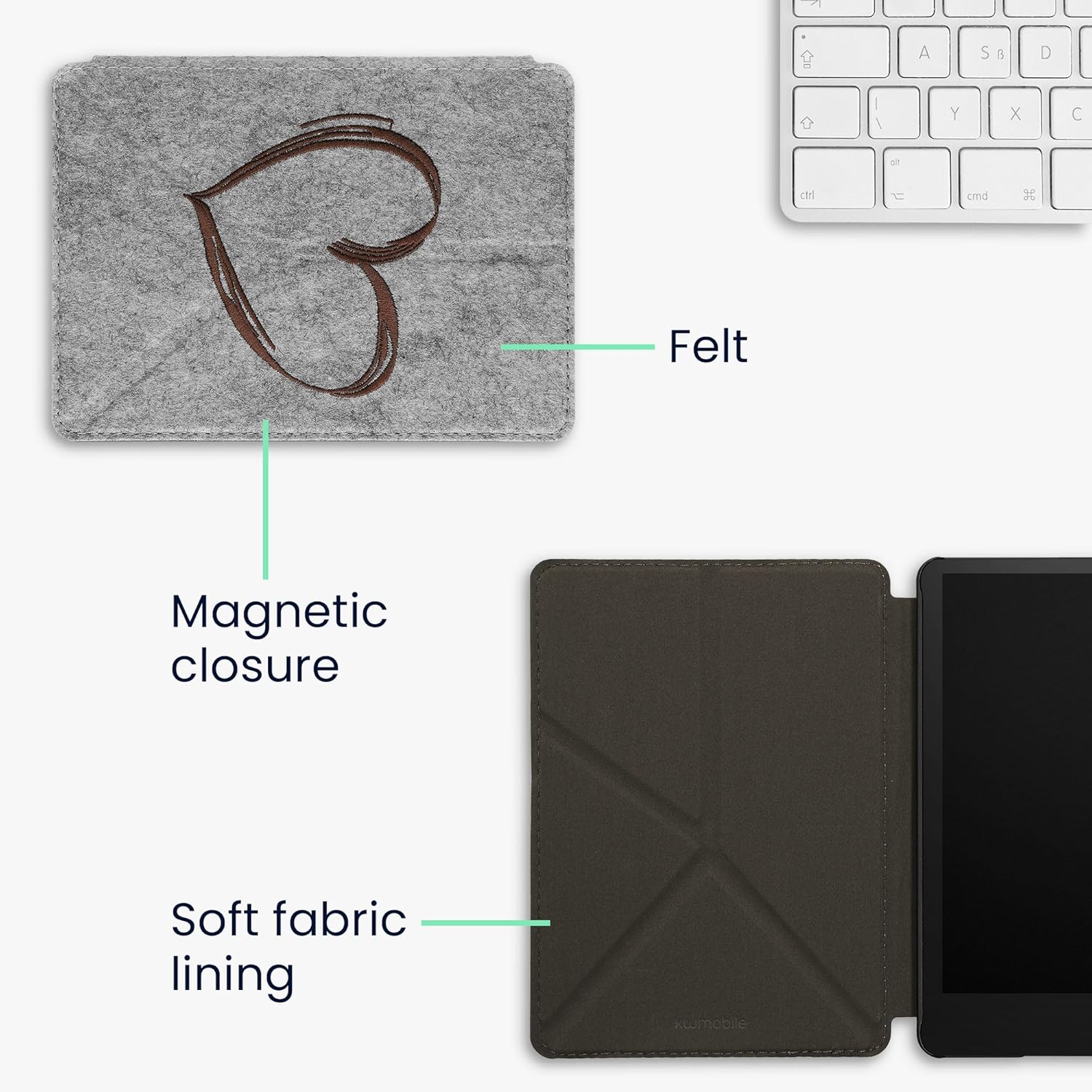 Funda de fieltro de origami compatible con Tienda Kindle Paperwhite 11. generación 2021 – Funda con soporte – Corazón cepillado marrón oscuro