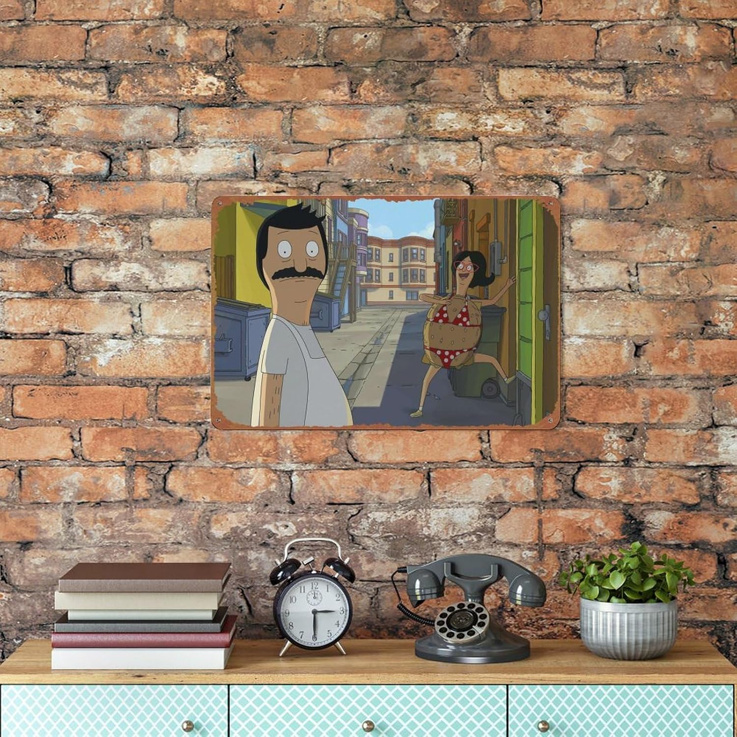 Póster de película The Bob’s Burgers con logotipo de estaño, estilo metálico, cafetería, bar, garaje, puerta de jardín, decoración de pared, 8 x 12