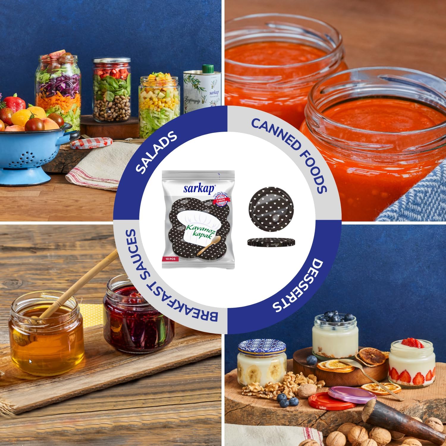 SARKAP Juego de 10 tapas para conservas reutilizables de 3.228 in, ideales para tarros de vidrio, no compatibles con tarros Mason y tapas de boca
