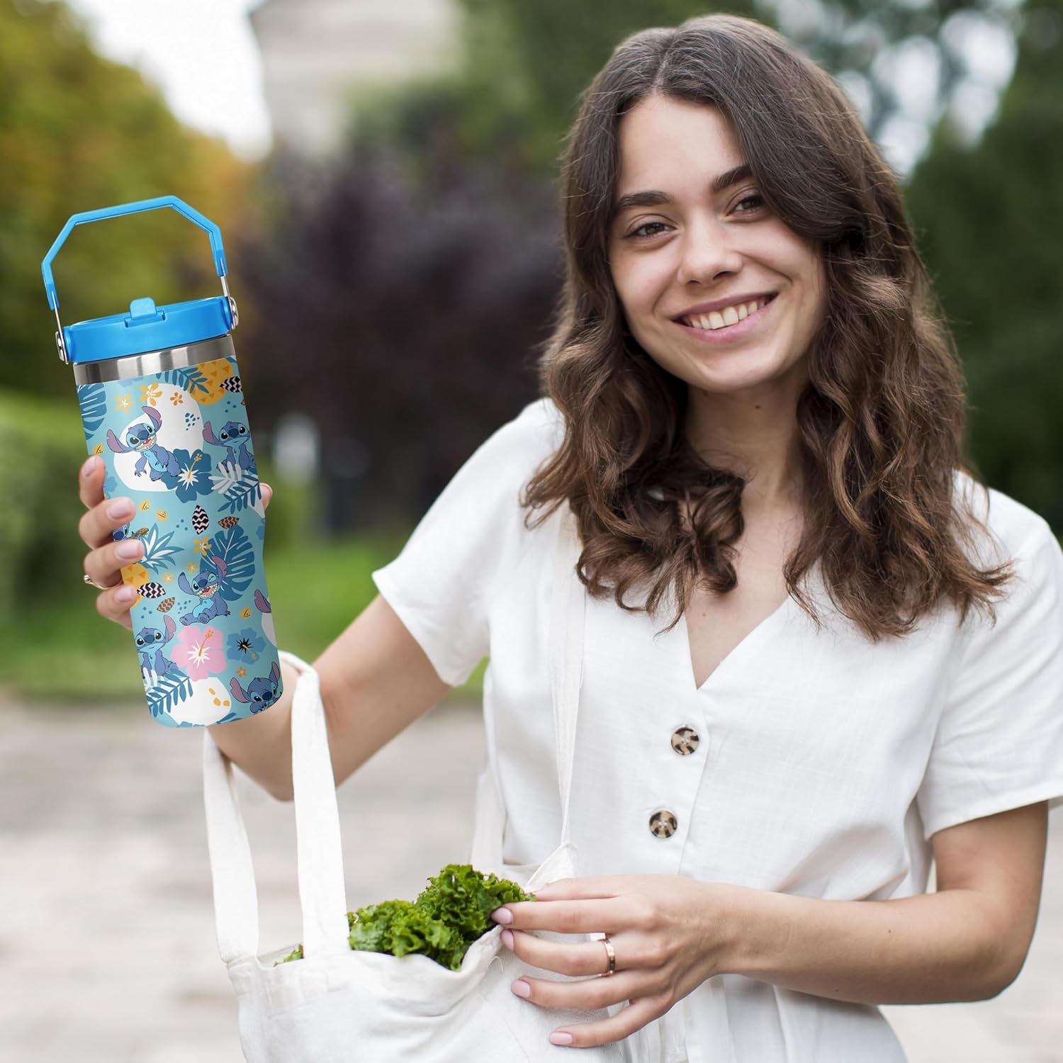 Botella de agua divertida de dibujos animados para adultos, taza de acero inoxidable para niños con asa, taza térmica de 30 onzas, vaso de café para