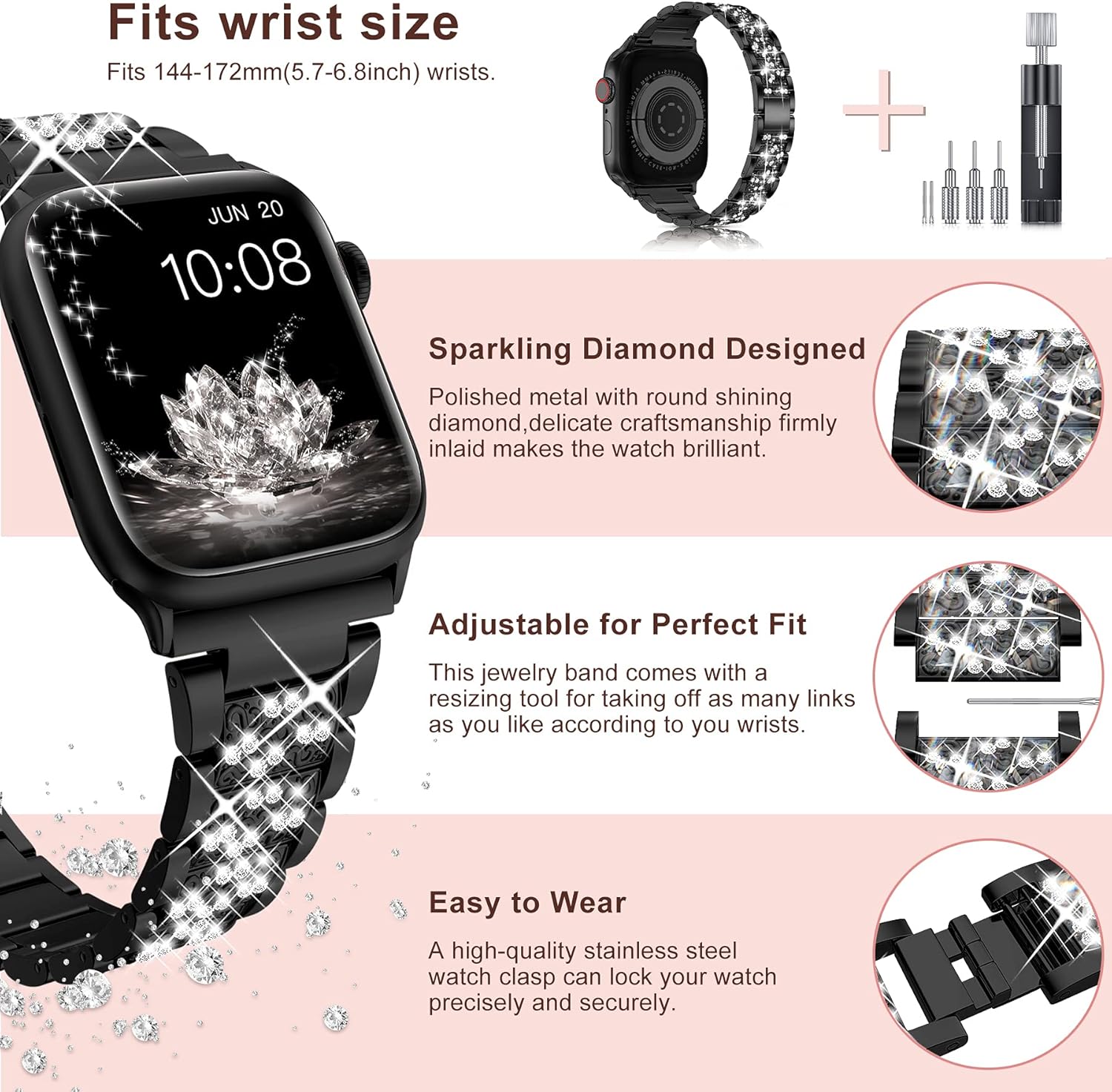 LELONG – Correa extensible para Apple Watch de 1.496 pulgadas, 1.575pulgadas, 1.654 pulgadas y 1.732pulgadas series 5, 4, 3, 2 y 1 con marco para