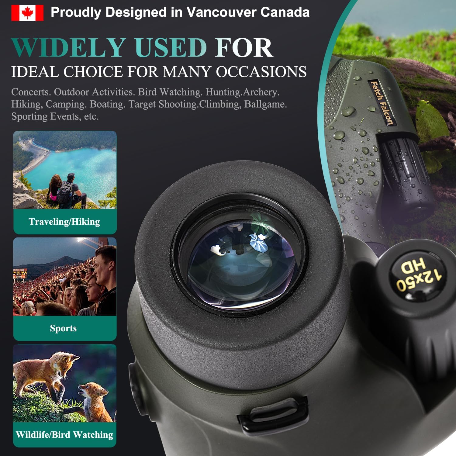 Fetch Falcon- Monoculares BAK4 FMC HD rellenos de nitrógeno IPX7 de 12 x 50 pulgadas (ocular de 10.0 in a prueba de agua bajo 1 M de agua, 30