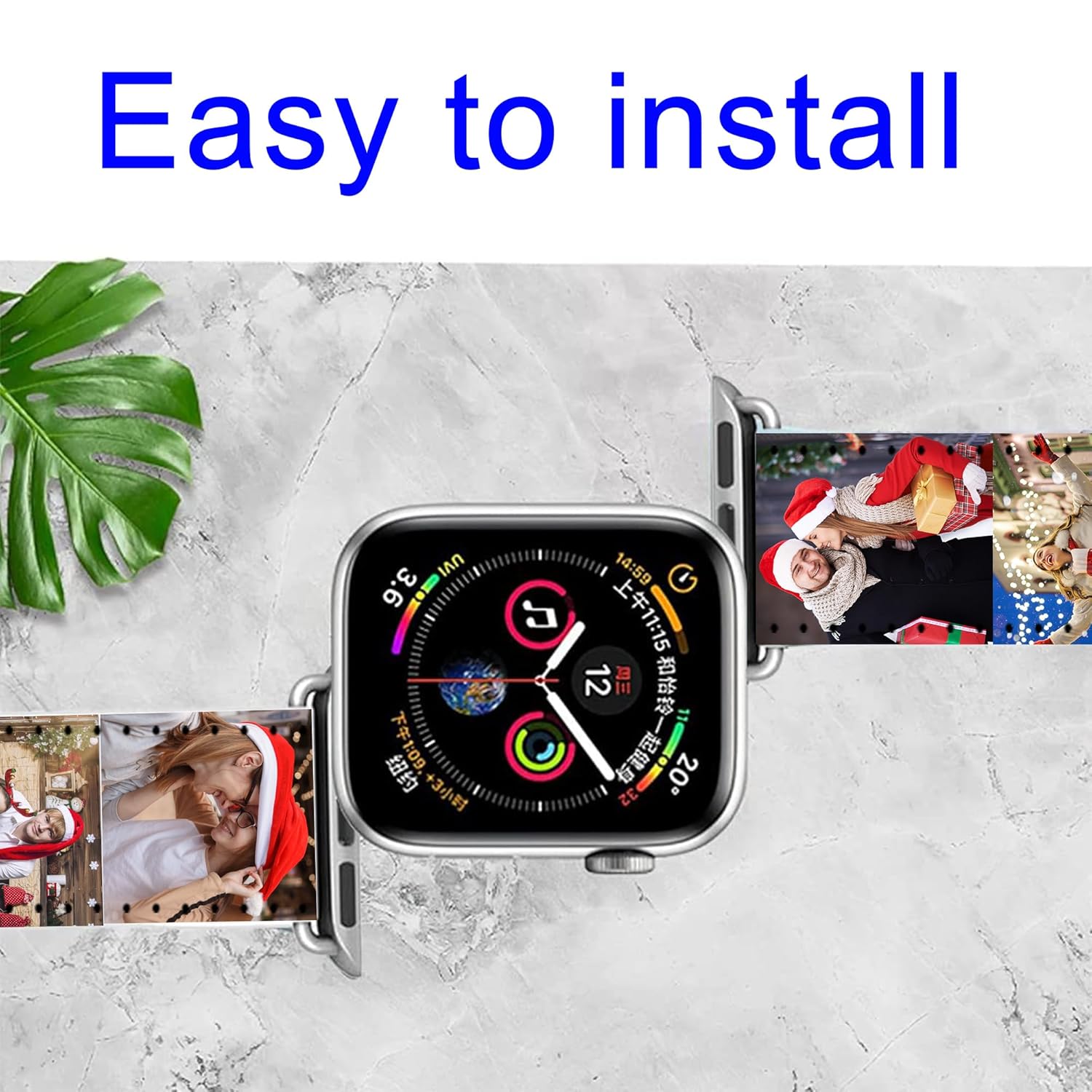 okhopediy Personalized Custom Christmas Strap is Suitable For Apple Watch 38mm 40mm 41mm Soft PU Leather Movement Back Loop Replacement of Wristband