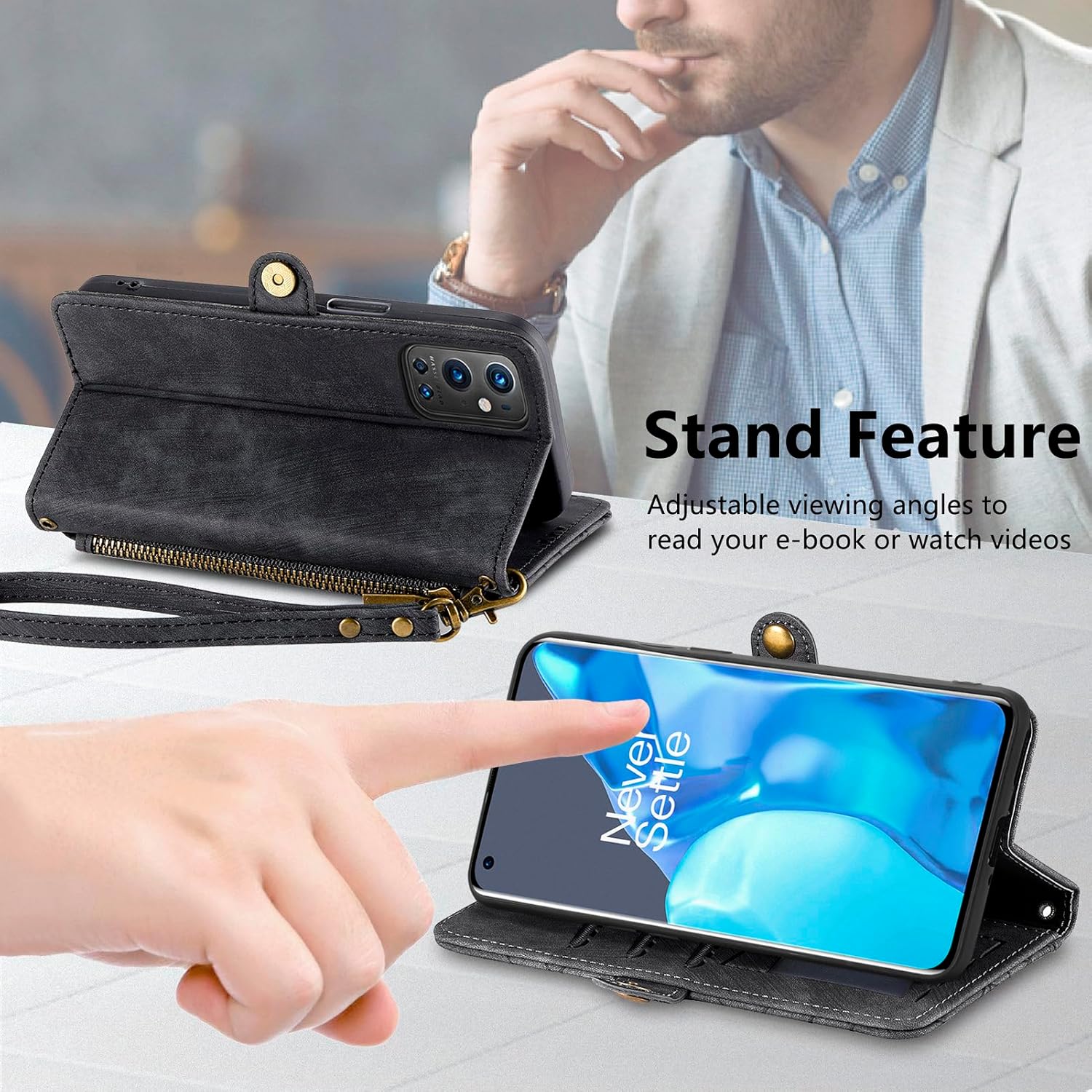 Asuwish Funda para teléfono OnePlus 9 Pro One Plus 9Pro 5G con protector de pantalla de vidrio templado y soporte de tarjeta de crédito con
