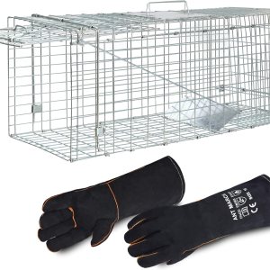 ANT MARCH Trampa de jaula para animales vivos con guantes de 37 x 13.5 x 14.5 pulgadas, jaula grande de acero para roedores para conejos, gatos ANT MARCH Trampa de jaula para animales vivos con guantes de 37 x 13.5 x 14.5 pulgadas, jaula grande de acero para roedores para conejos, gatos