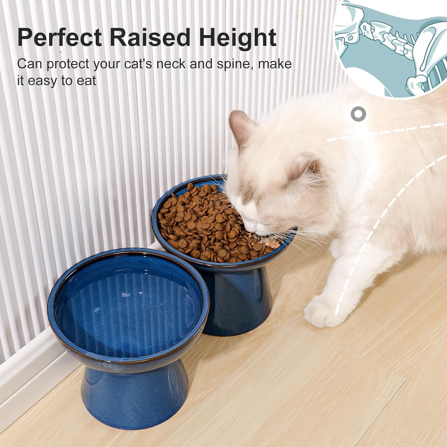 YauYik Juego de cuencos elevados para agua y comida para gatos, cuencos elevados extra anchos de 6.2 pulgadas, plato de comida para gatos poco