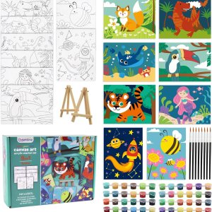 8 paquetes de lienzos predibujados para pintar niños, lienzo para niños, kits de pintura para niños de 4 a 8, 48 pinturas, 8 pinceles, 2 caballetes, 8 paquetes de lienzos predibujados para pintar niños, lienzo para niños, kits de pintura para niños de 4 a 8, 48 pinturas, 8 pinceles, 2 caballetes,