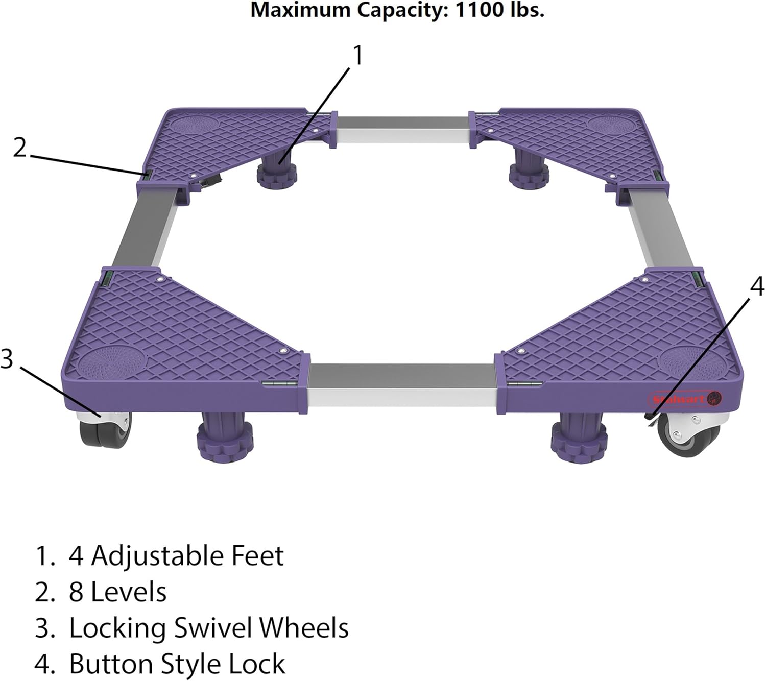 Carretilla multiusos con 4 pies, ruedas giratorias de bloqueo, niveles y base ajustable para mover lavadora, secadora, electrodomésticos, capacidad