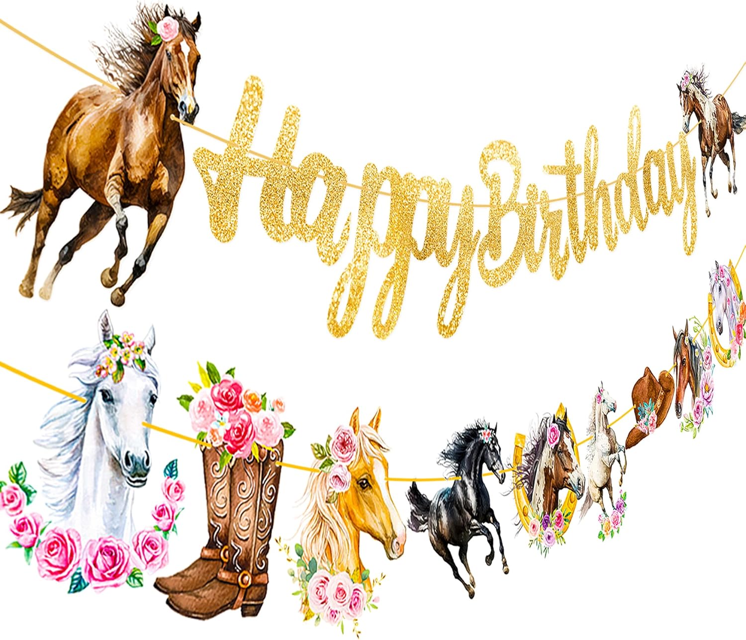 Cartel de feliz cumpleaños de vaquera, suministros para fiesta de cumpleaños de vaquera, suministros con purpurina con temática de vaquera