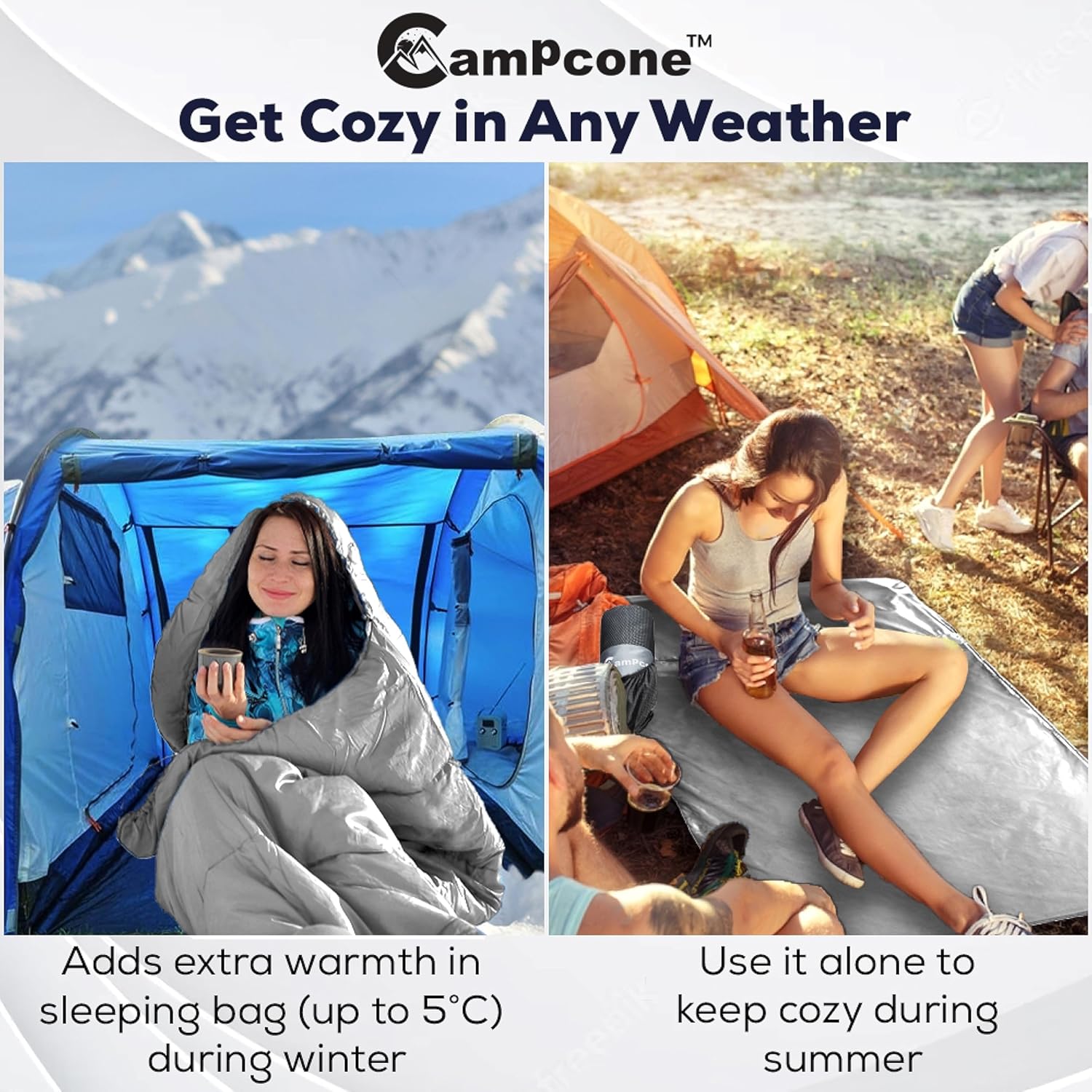 CAMPCONE Forro de saco de dormir sedoso para clima fríocálido, sábanas de viaje XL para hotel de 85 x 52 pulgadas, saco de dormir ligero con