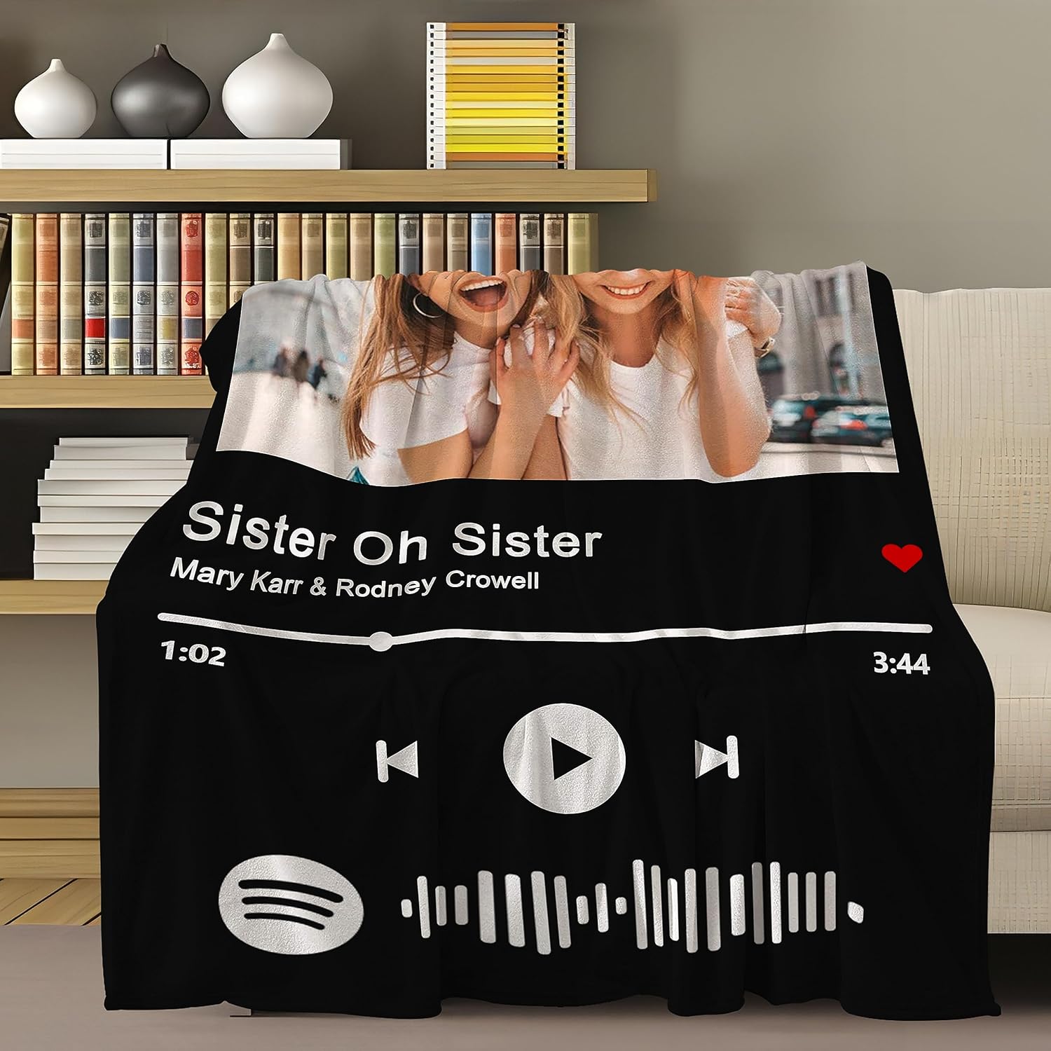 Manta de música personalizada con código de Spotify con fotos de hermana, manta personalizada para hermana, regalos de cumpleaños para hermana, el