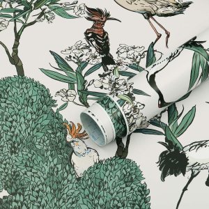 Dimoon Papel tapiz floral de 78.7 x 16.1 pulgadas, papel de contacto con pájaros, verde y blanco, bosque estético, grueso, impermeable, grúas, Dimoon Papel tapiz floral de 78.7 x 16.1 pulgadas, papel de contacto con pájaros, verde y blanco, bosque estético, grueso, impermeable, grúas,