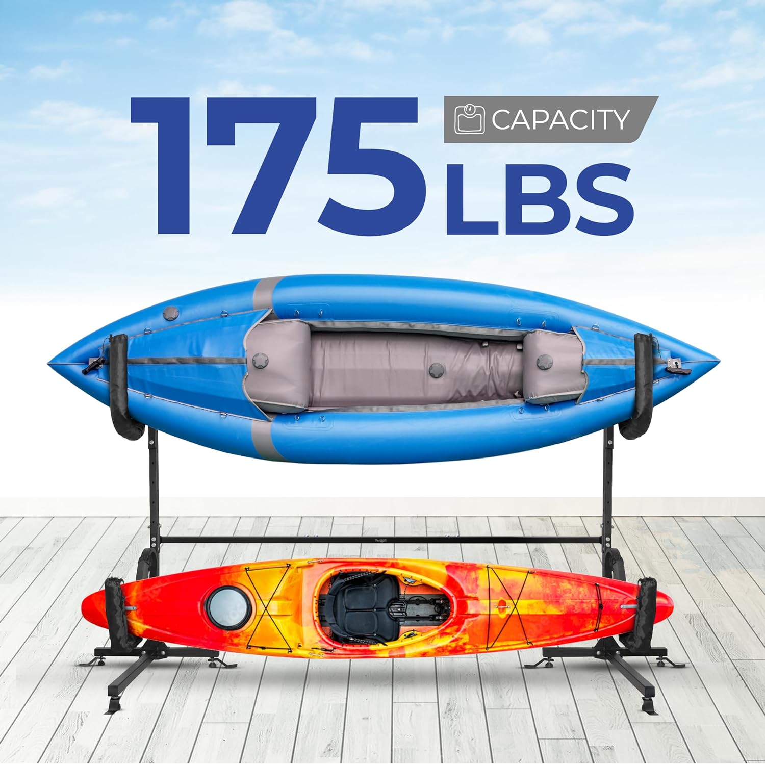 Yes4All Estante de kayak doble independiente de almacenamiento de 175 libras para garaje, soporte de acero duradero para kayak, ideal para kayaks,