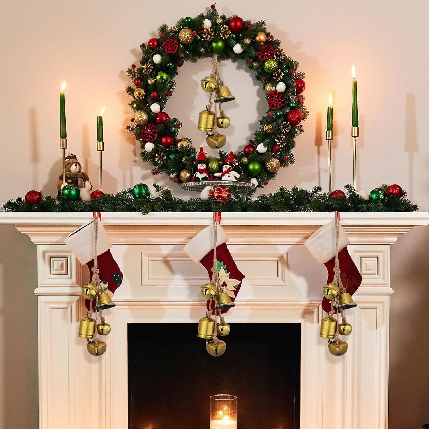 Woanger 2 campanas de vaca de Navidad, campanas rústicas de bruja de hierro, decoración de Navidad con cuerda, decoración vintage, campanas