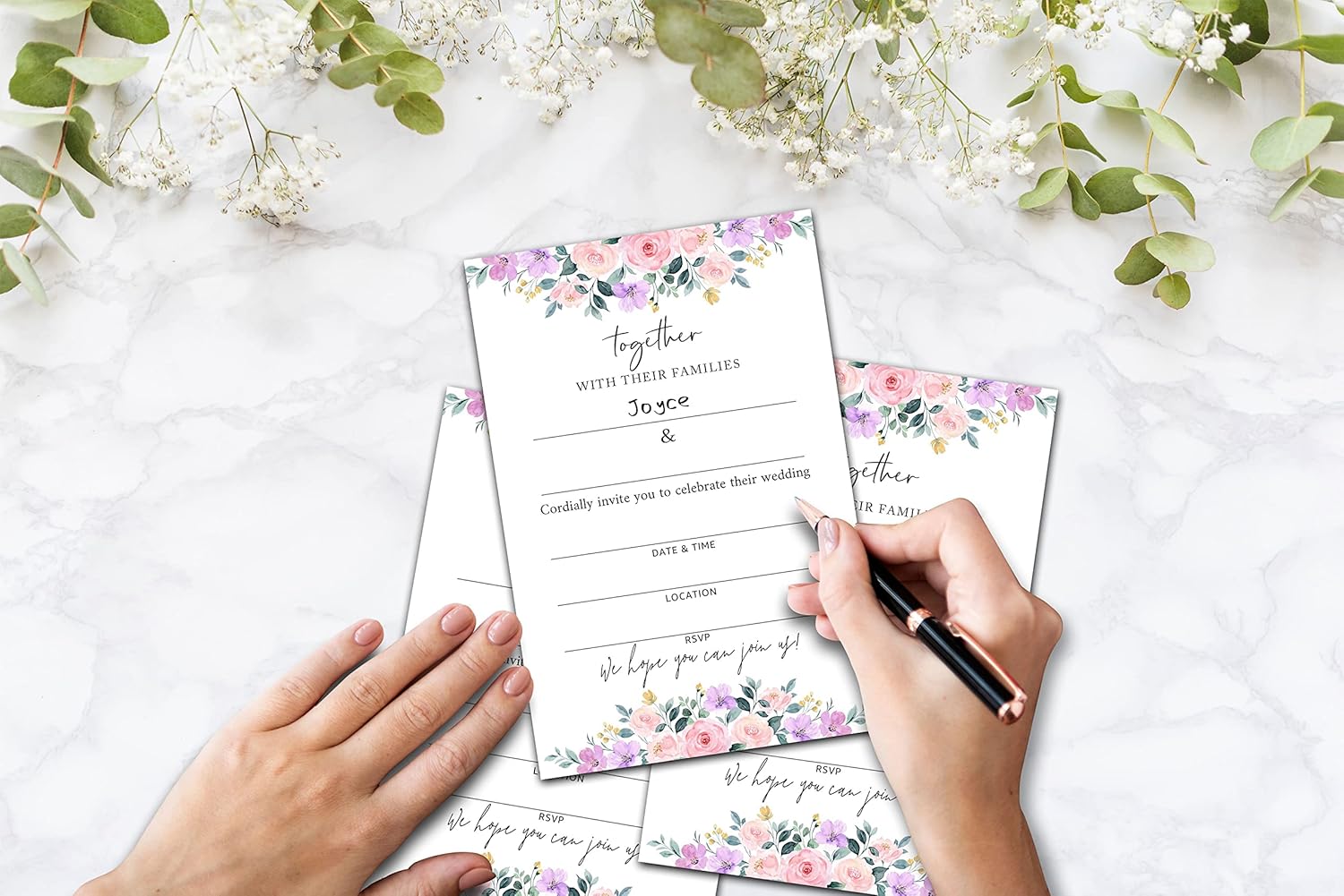 001TOGETHER – Tarjetas de invitación de boda con sobres, relleno floral rosa rubor en las tarjetas de invitación para despedida de soltera en