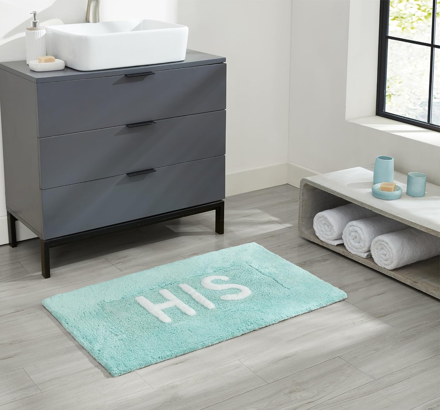 Creative Home Ideas Alfombra de baño de algodón suave, decoración de baño, absorbente de agua y lavable a máquina, mide 21 x 34 pulgadas, color azul