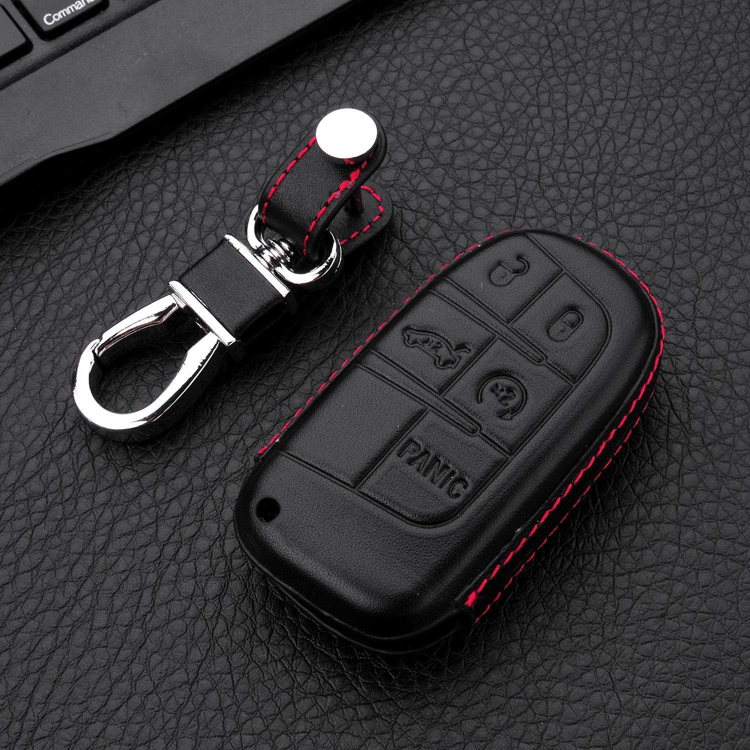 Funda para llavero de cuero genuino para Jeep Compass Grand Cherokeepara Dodge Challenger ChargerPara Chrysler 200 300Para Fiat 500 Car Remote Key