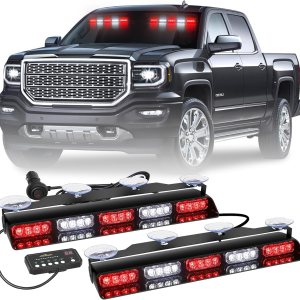 XRIDONSEN 2 luces de emergencia rojas y blancas de 17 pulgadas para vehículos, 40 luces LED de emergencia para salpicadero, luces estroboscópicas de XRIDONSEN 2 luces de emergencia rojas y blancas de 17 pulgadas para vehículos, 40 luces LED de emergencia para salpicadero, luces estroboscópicas de