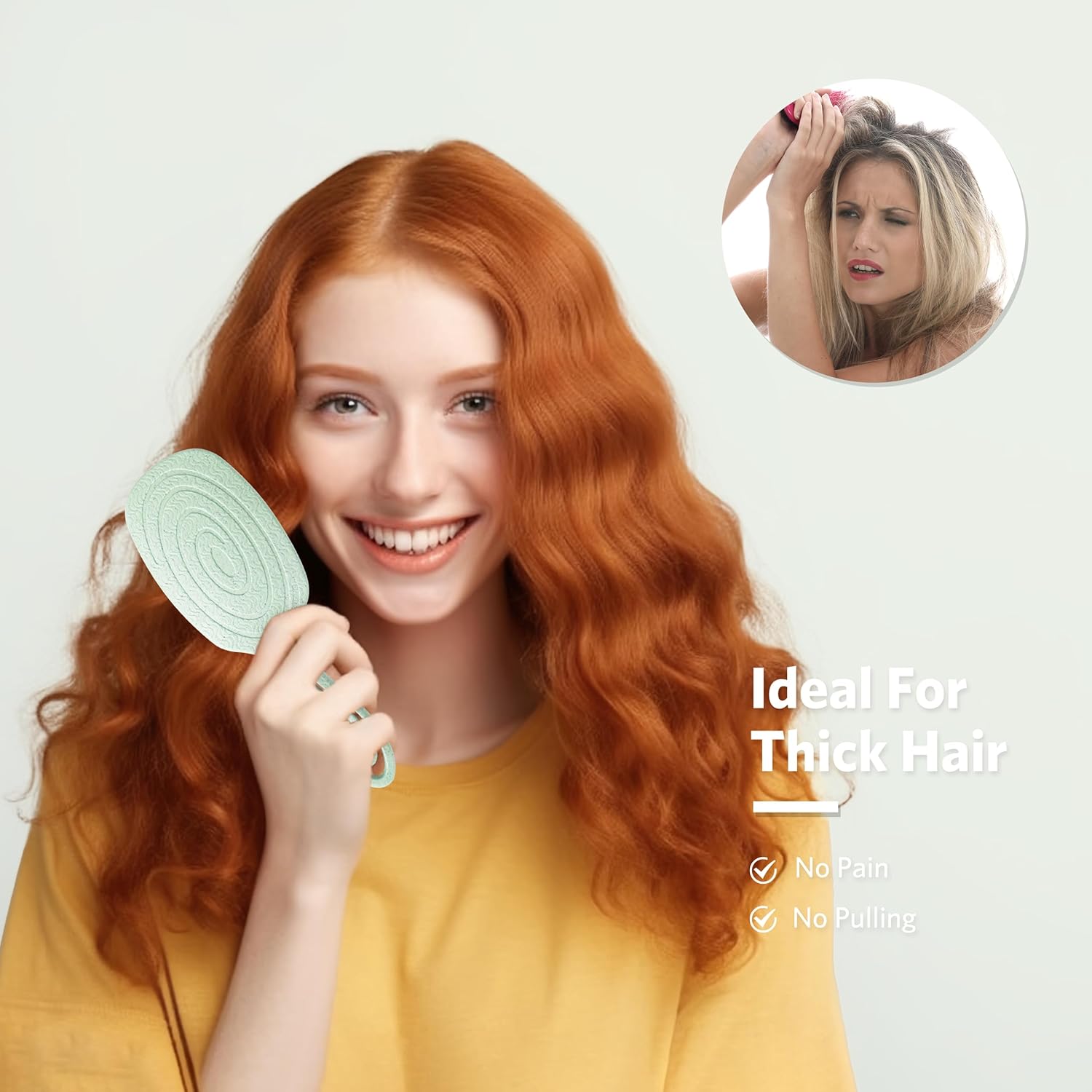 Sndyi Cepillo desenredante, cepillo desenredante de paja de trigo natural con cojín de aire suave, cepillo desenredante de cabello sin dolor,
