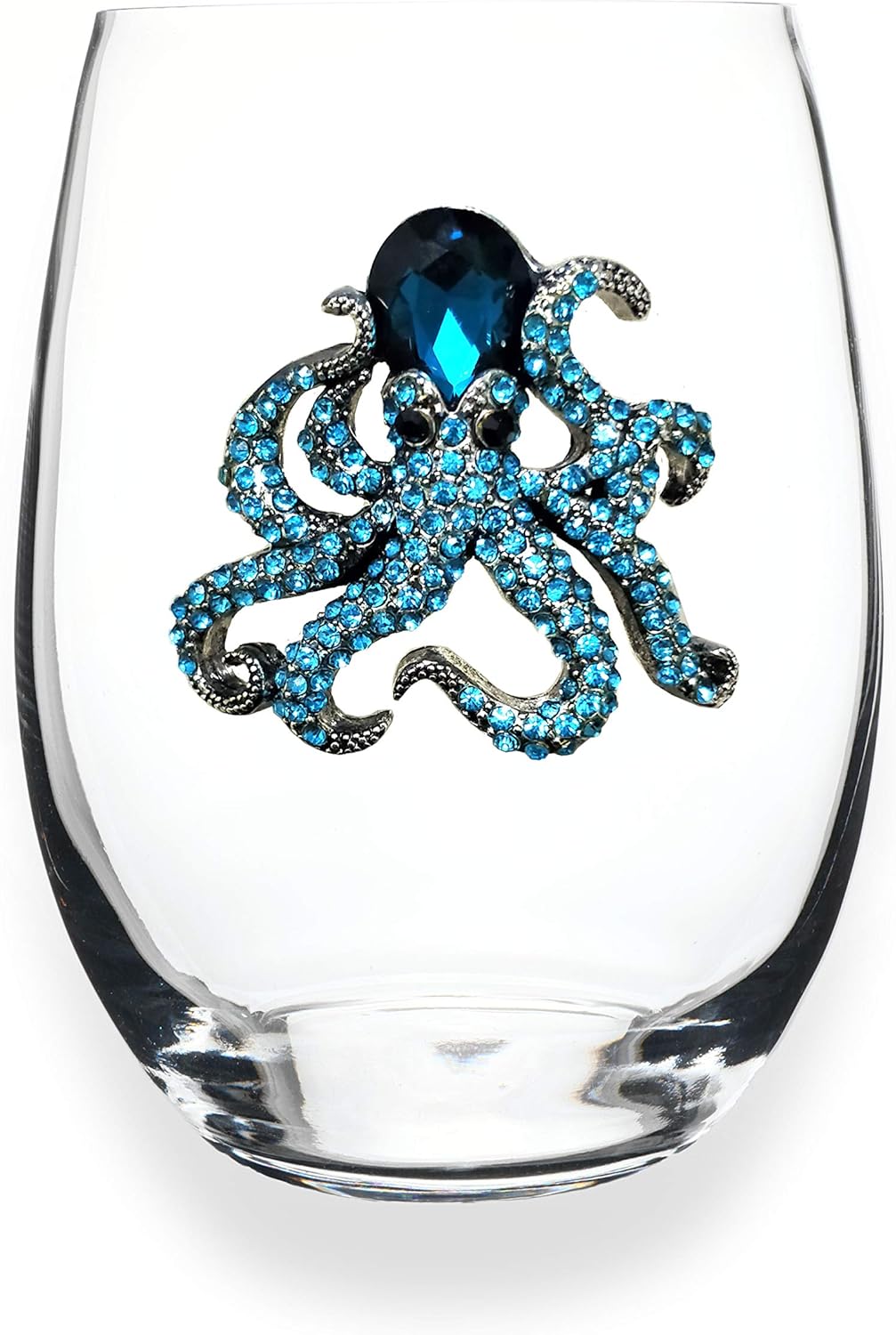 THE QUEENS’ JEWELS – Octopus Jeweled – Copa de vino sin tallo, 21 oz. – Deslumbrante y único – Cristalería decorada a mano – No pintada