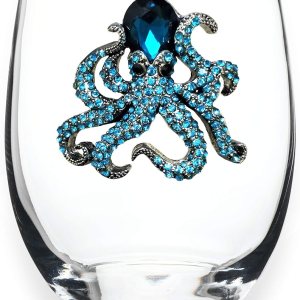 THE QUEENS’ JEWELS – Octopus Jeweled – Copa de vino sin tallo, 21 oz. – Deslumbrante y único – Cristalería decorada a mano – No pintada THE QUEENS’ JEWELS – Octopus Jeweled – Copa de vino sin tallo, 21 oz. – Deslumbrante y único – Cristalería decorada a mano – No pintada