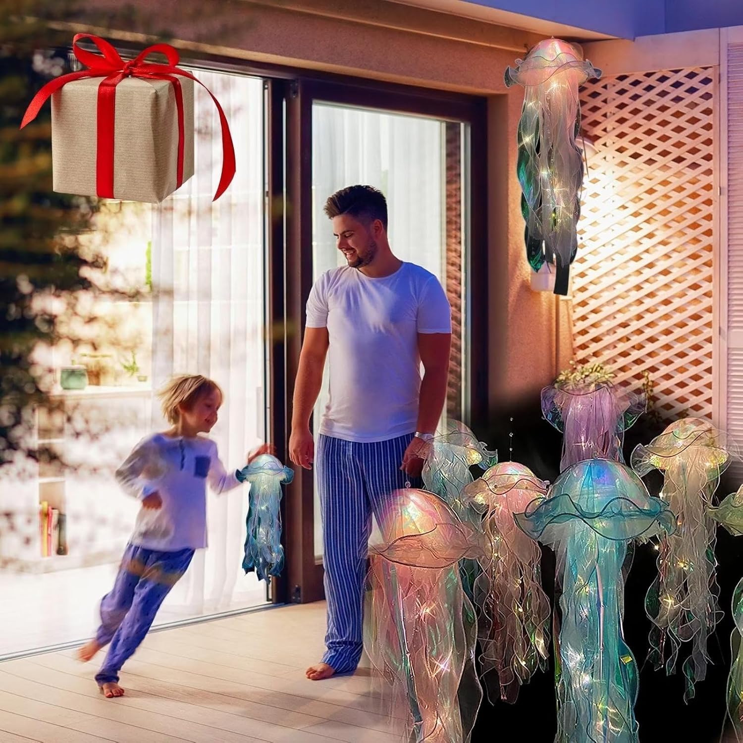 4 luces de mano con forma de pez gelatina, decoración para dormitorio, patio, jardín, regalo para vacaciones, Navidad, fiesta de cumpleaños, faroles