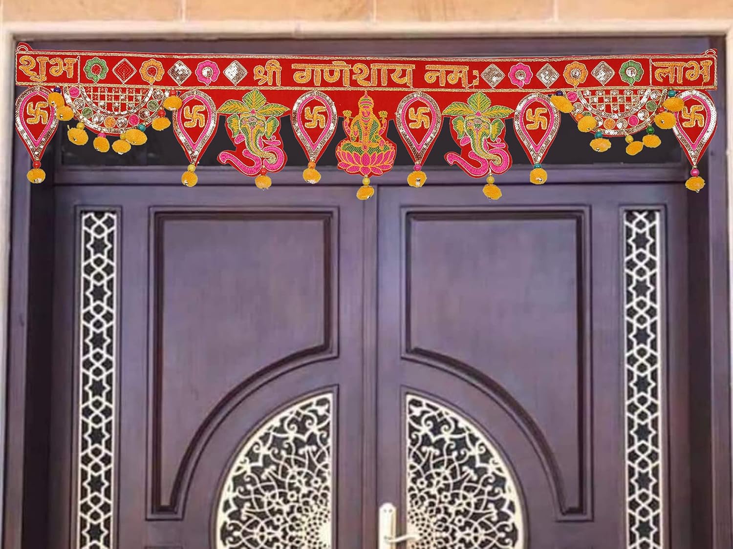 Diwali Special Laxmi Ganesh Toranam para decoración del hogar Diwali colgante de puerta, Templo Pooja Bandhanwar Shub Labh Toran para Deepawali