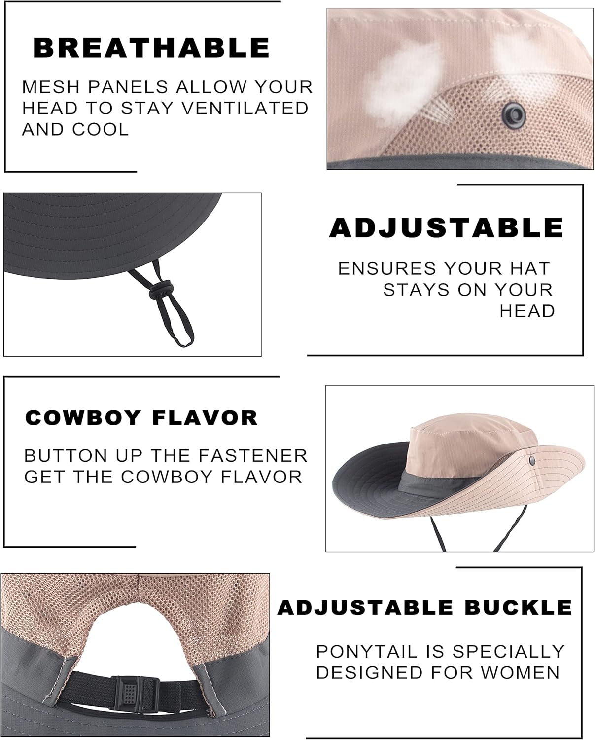 Sombrero de cola de caballo para mujer, protección UV, ala ancha, plegable, para verano, playa, pesca, sombreros