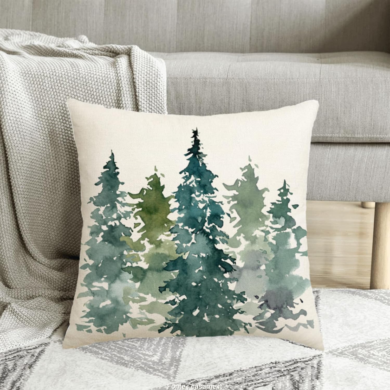 Juego de 2 fundas de almohada de árbol de Navidad verde oscuro de 18 x 18 pulgadas, diseño de acuarela de bosque natural, para exteriores, invierno,