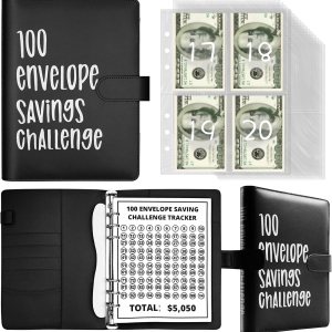 Carpeta de desafío de 100 sobres, desafío de ahorro de dinero de 100 sobres, forma fácil y divertida de ahorrar ,050, carpeta de presupuesto con Carpeta de desafío de 100 sobres, desafío de ahorro de dinero de 100 sobres, forma fácil y divertida de ahorrar ,050, carpeta de presupuesto con