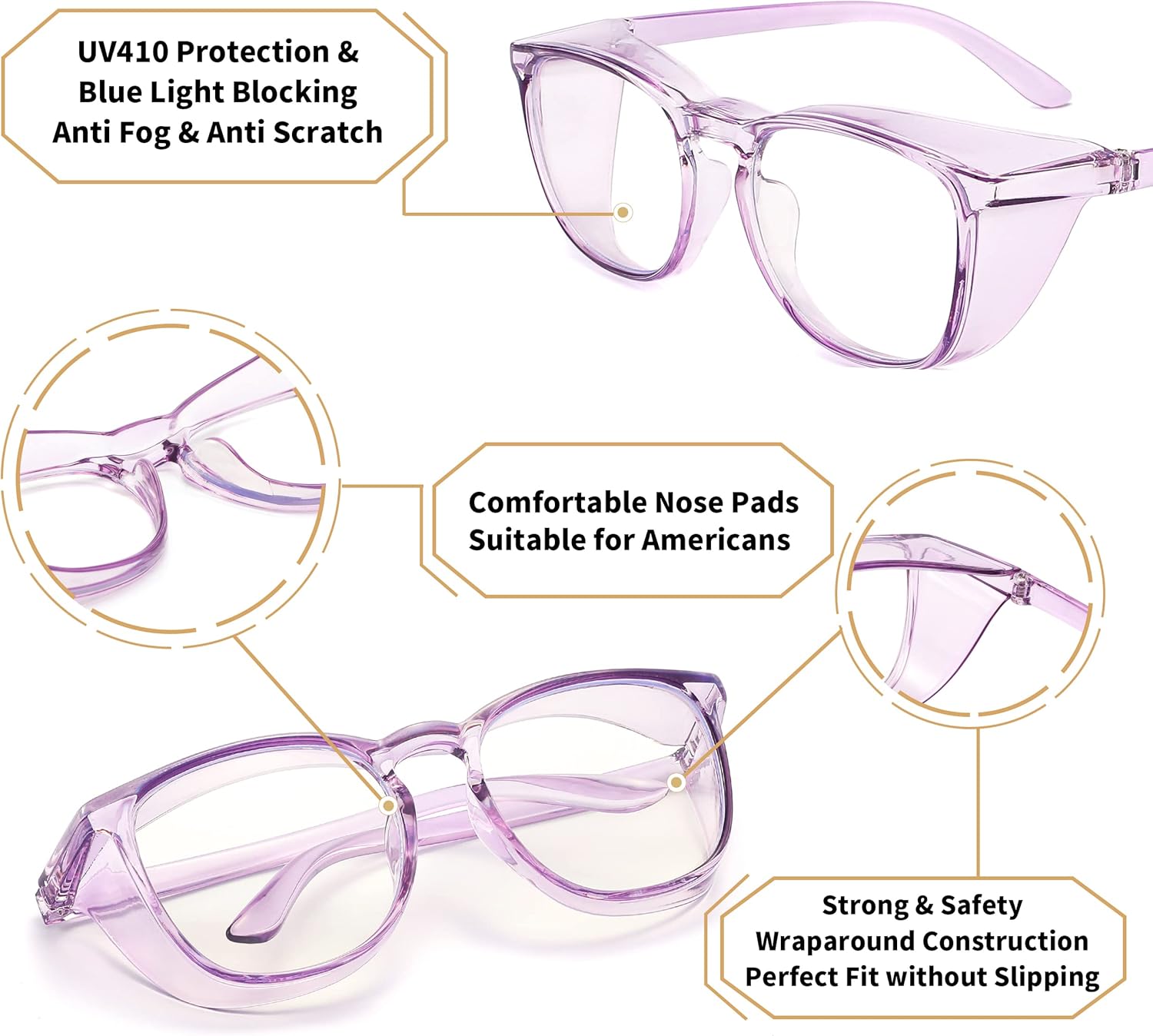 Gafas de seguridad antiniebla, gafas protectoras con bloqueo de luz azul, antipolvo, protección UV, para hombres y mujeres (paquete de 2 (azul cielo