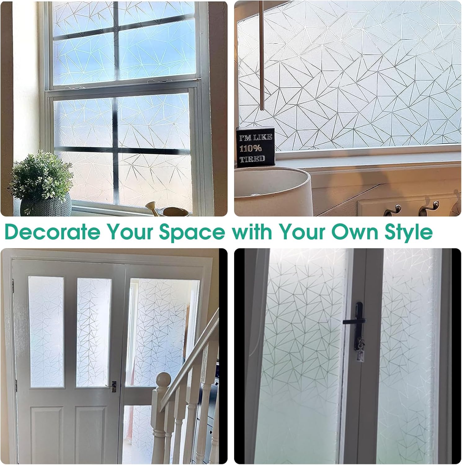 Coavas Película de privacidad para ventana, vidrio esmerilado para ventana, para baño, esmerilado estático, decorativo, bloqueo UV, control de