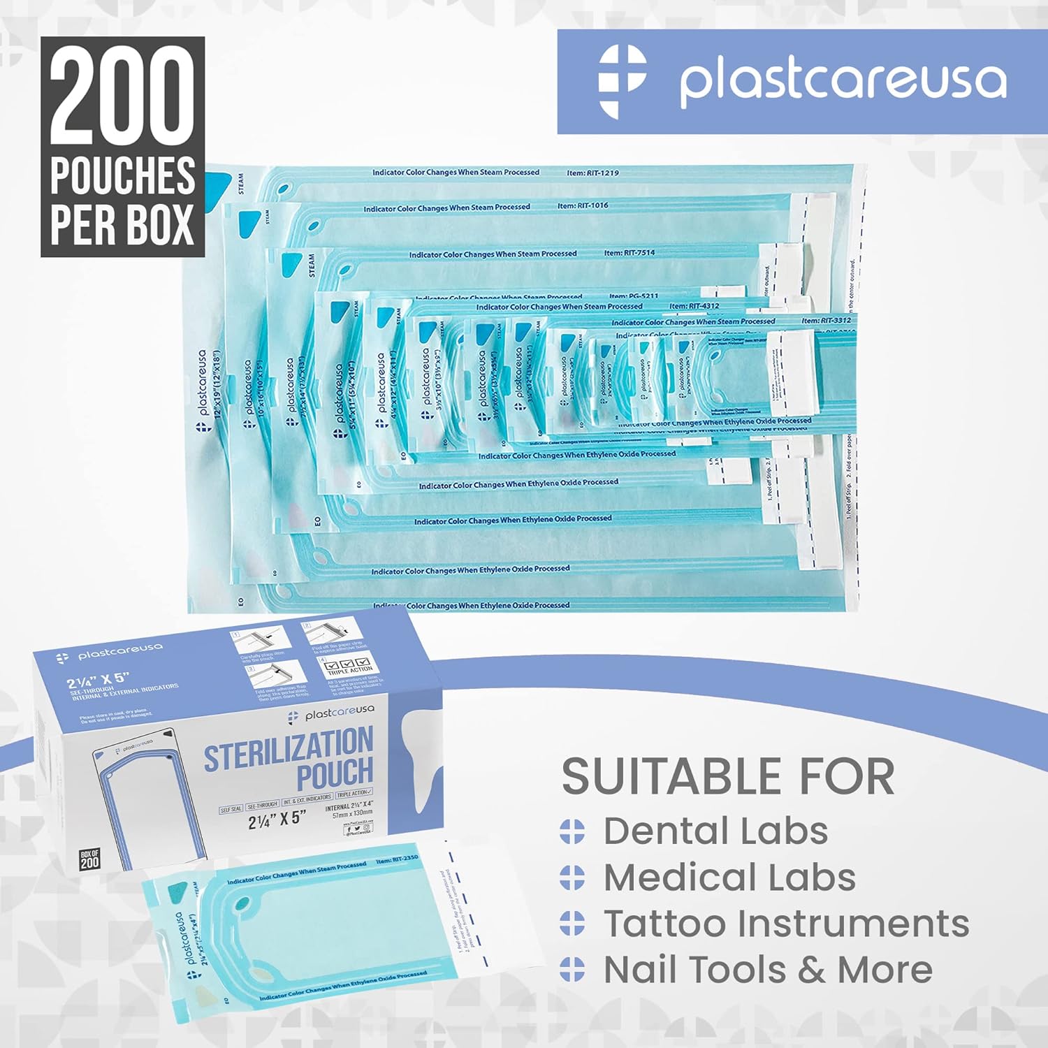 1000 bolsas de autoclave de esterilización de 2.25 x 4 pulgadas para herramientas de limpieza, bolsas esterilizadoras para consultorios dentales,
