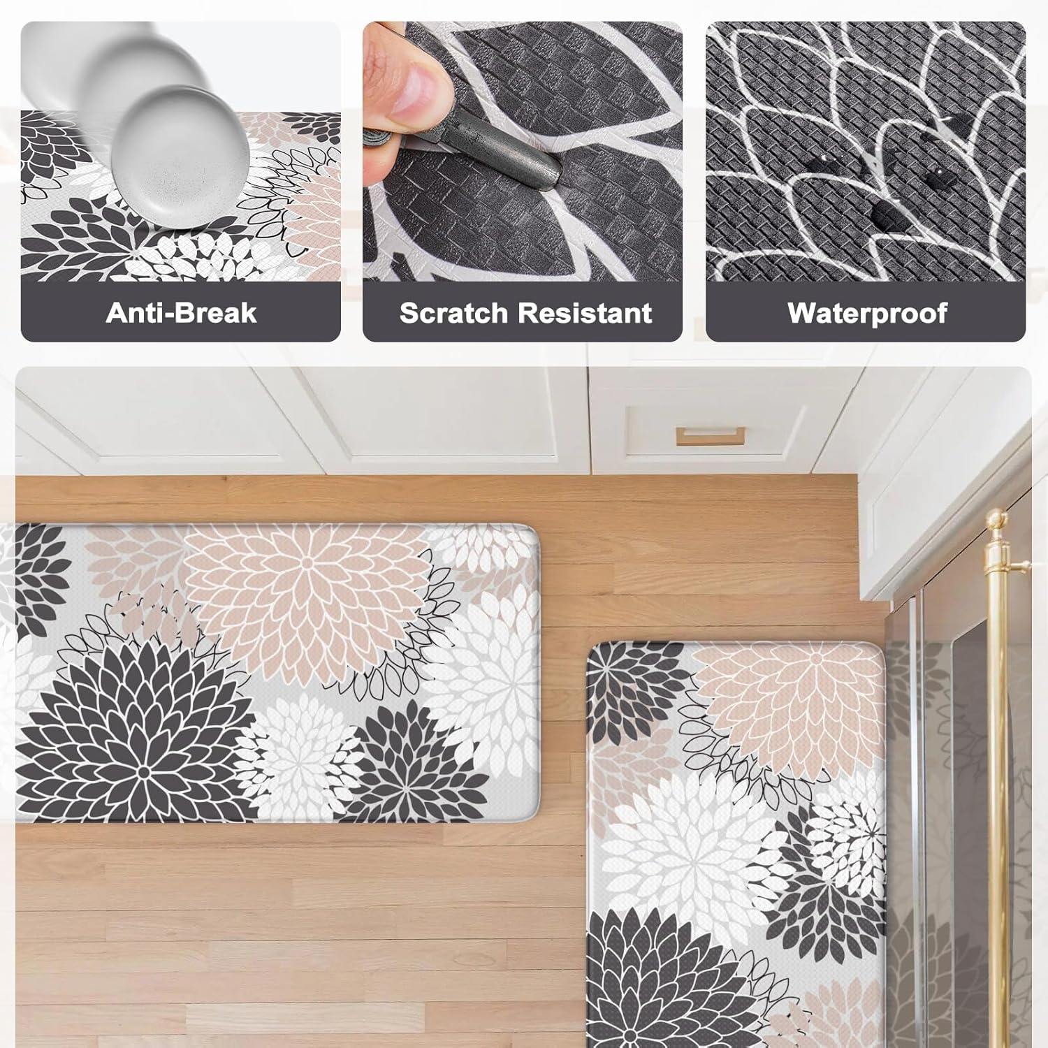 Alfombras y tapetes de cocina acolchados antifatiga, 2 unidades, antideslizantes, impermeables, bohemias, tapete ergonómico de espuma cómoda para