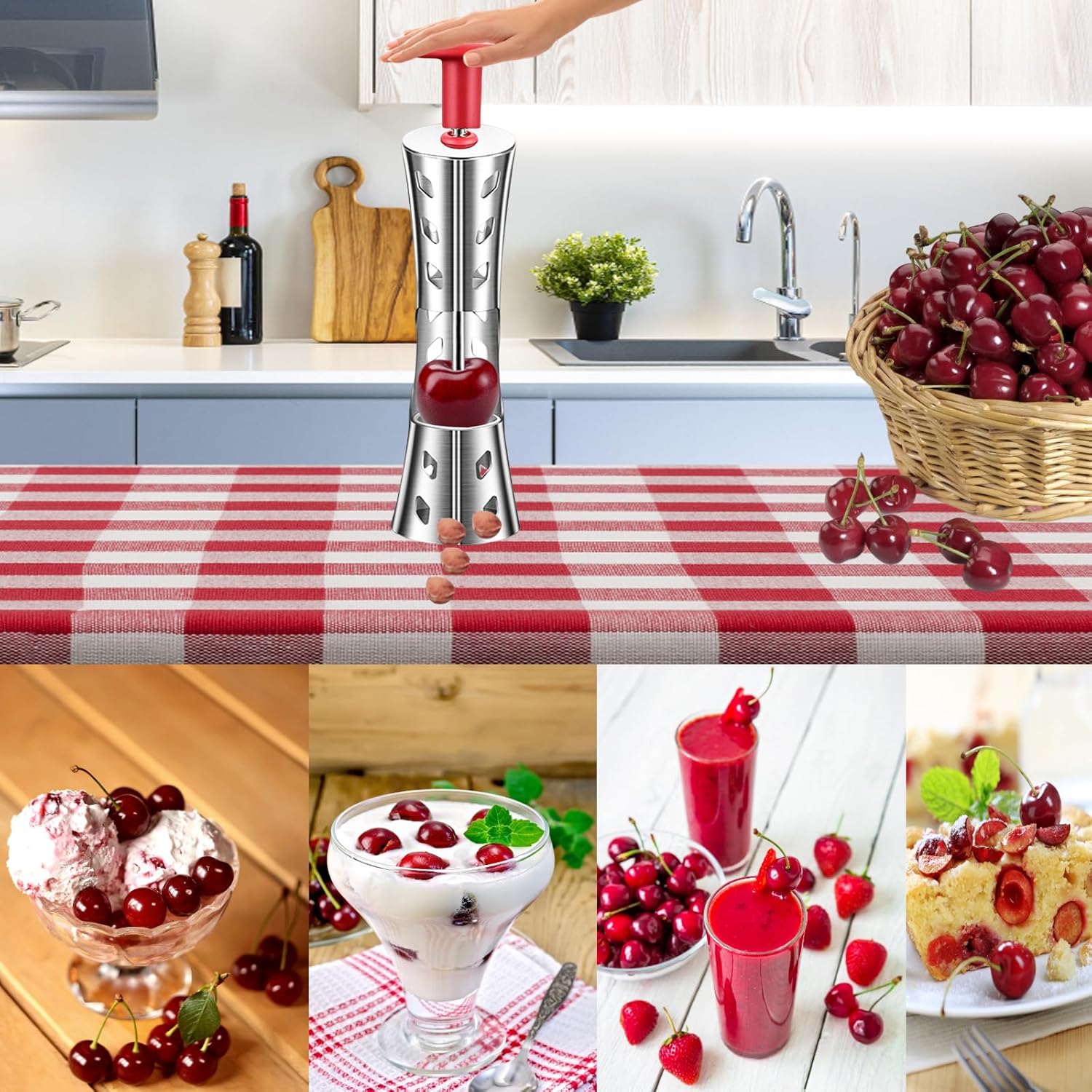 Cherry Pitter – Herramienta descorazonadora de acero inoxidable 304 de alta calidad, herramienta multifunción para eliminar semillas de cerezas para