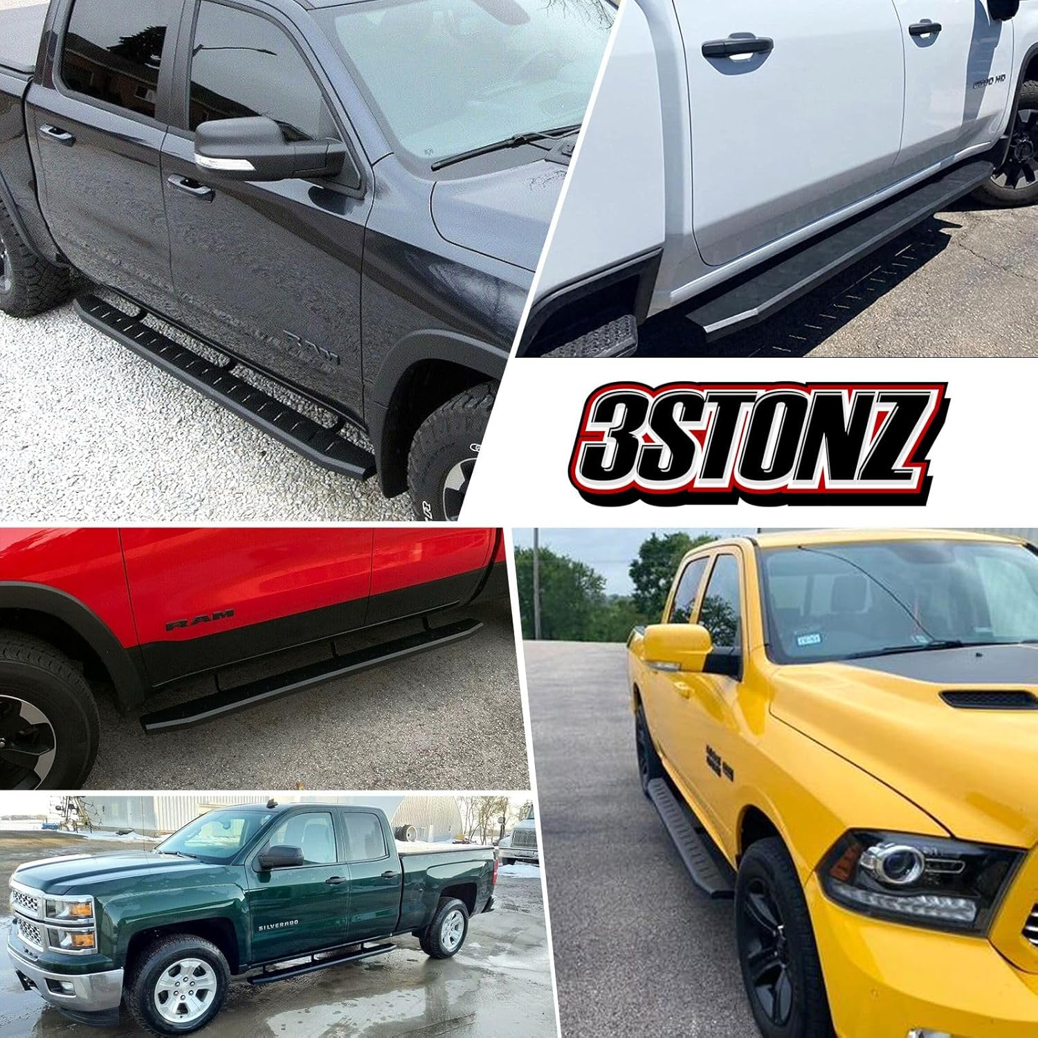 3STONZ Estribos de 6 pulgadas compatibles con Dodge Ram 1500 2019-2024 New Body Quad Cab (no compatible con Ram Classic), barra Nerf con escalón