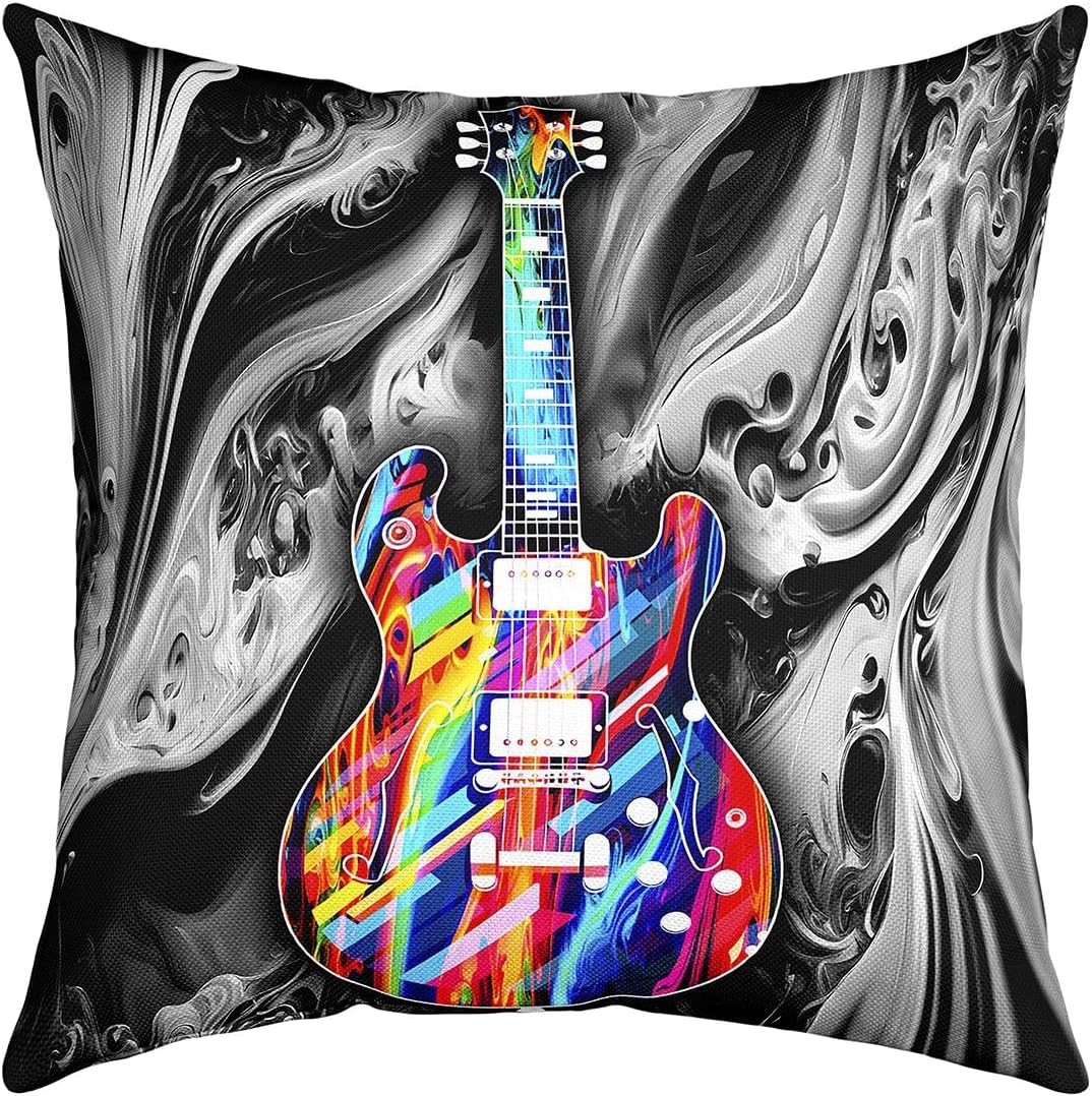 Funda de almohada colorida de guitarra con teñido anudado para sofá, funda de cojín cuadrada con textura de mármol abstracto para niños y niñas, 16