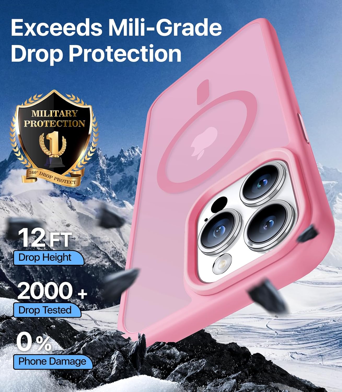 Funda magnética fuerte para iPhone 15 Pro Max, compatible con MagSafe, probada en caídas de grado militar, a prueba de golpes, delgada, translúcida,