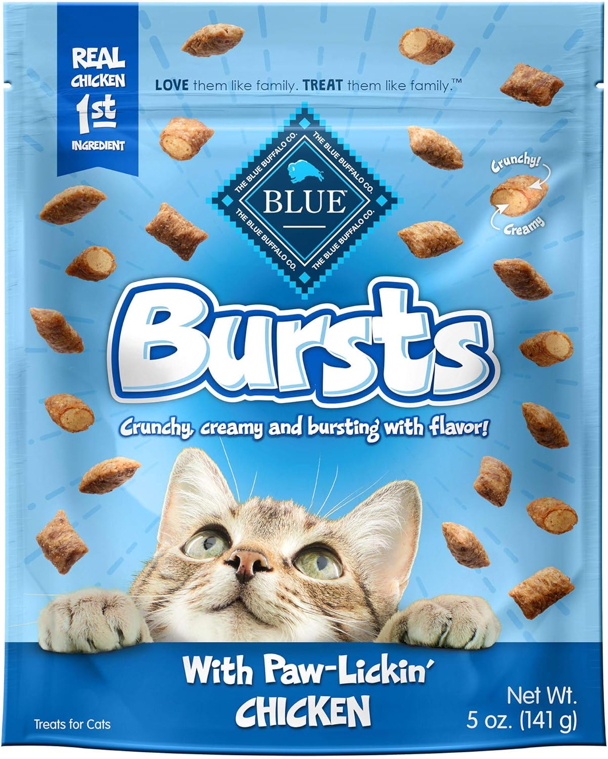 Blue Buffalo – Premios crujientes Bursts para gatos, de pollo, bolsa de 141 g