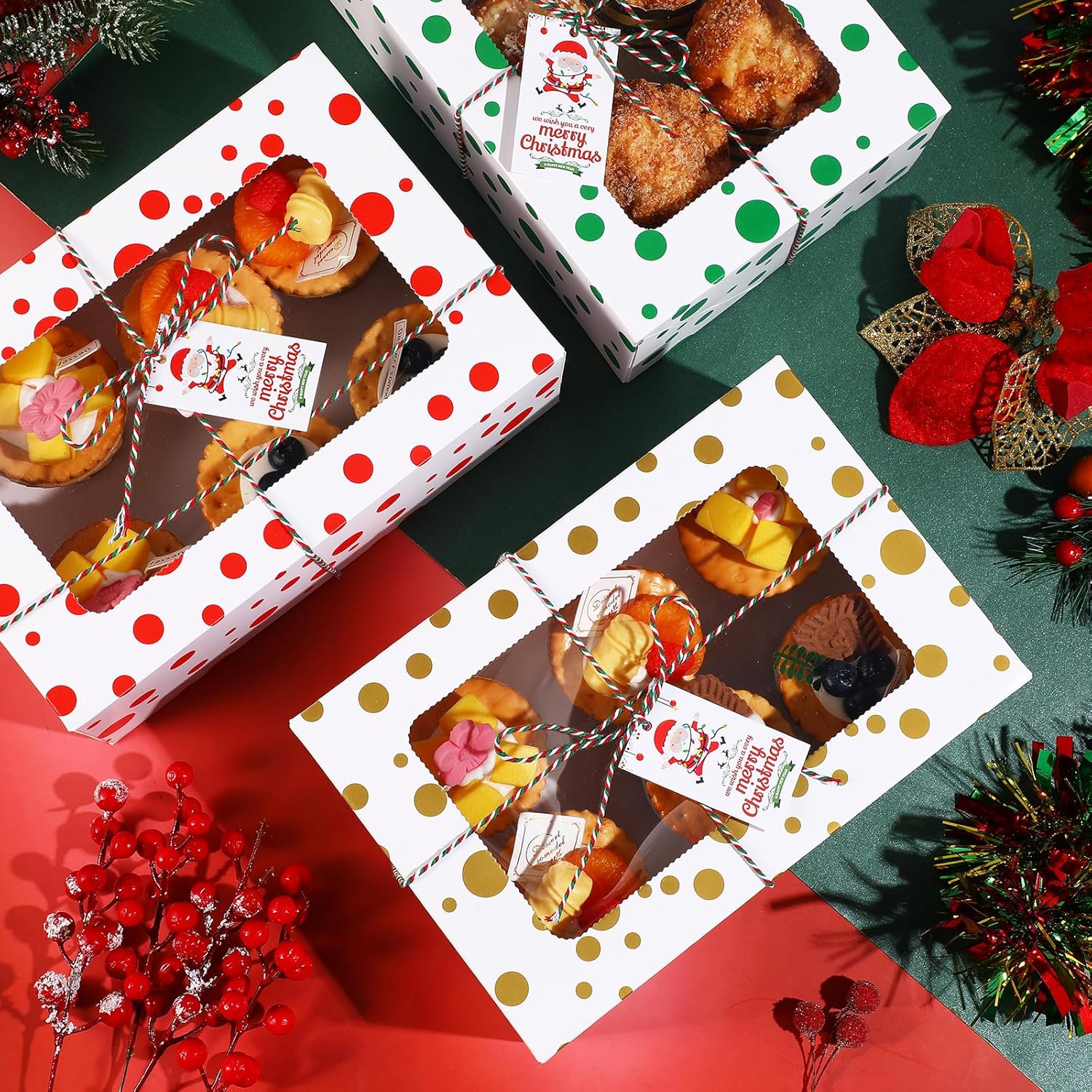 36 cajas de galletas de Navidad con ventana, cajas de panadería de Navidad de 10 x 6.7 x 3.2 pulgadas, recipientes de regalo de galletas con
