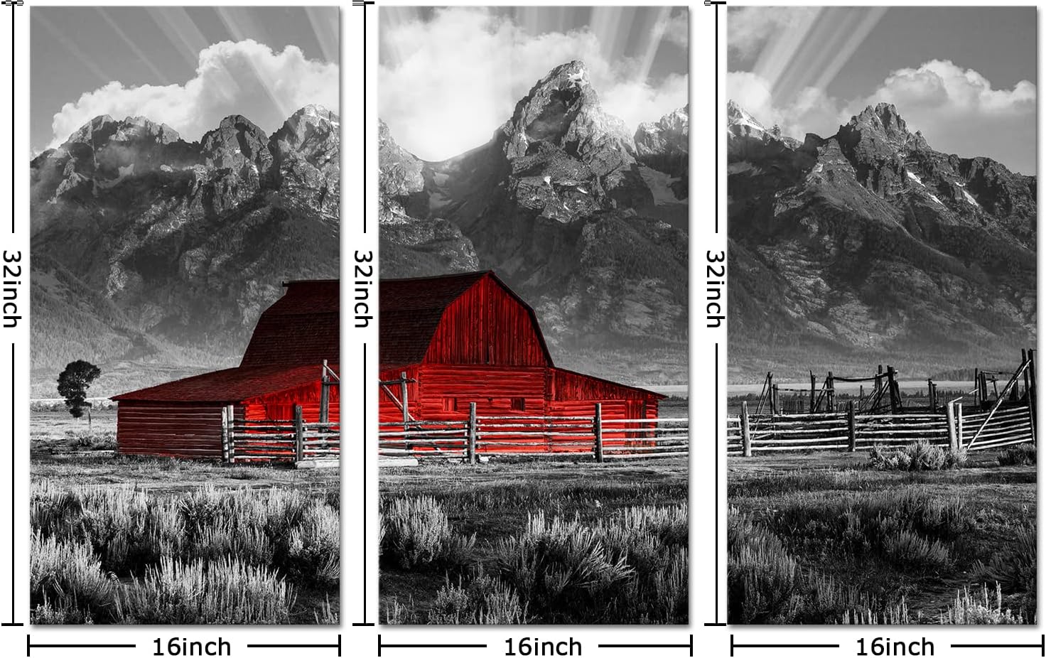 Conipit Grand Teton Pictures Wyoming – Cuadros de paisajes en blanco y negro, arte de pared de granero Moulton en blanco y negro, arte de lienzo