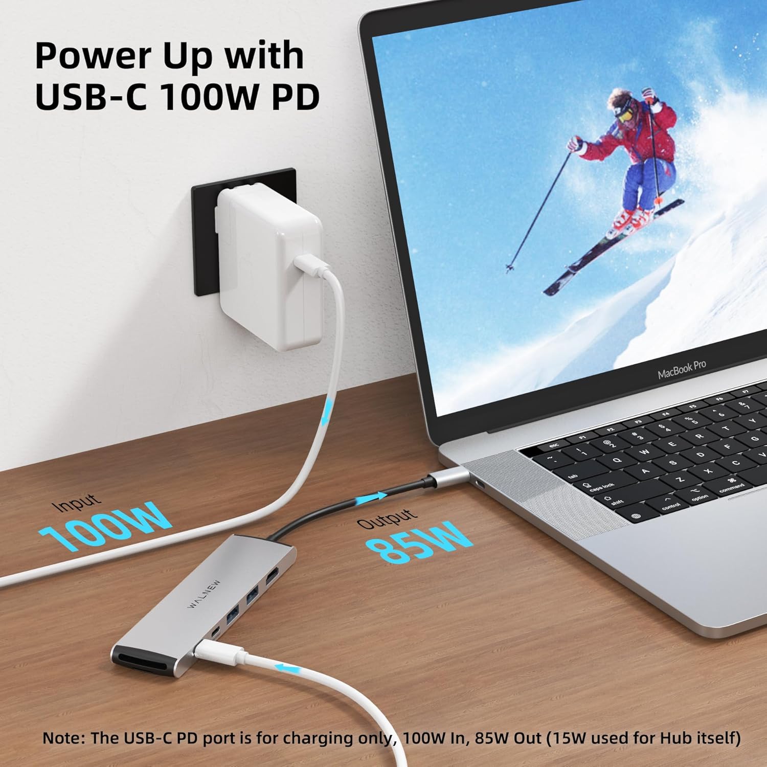WALNEW Hub USB-C 7 en 1 con HDMI 4K, 100 W PD, puerto de datos de 5 Gbps (1 tipo C y 2 USB 3.0), lector SDTF, adaptador multipuerto USB Dongle para