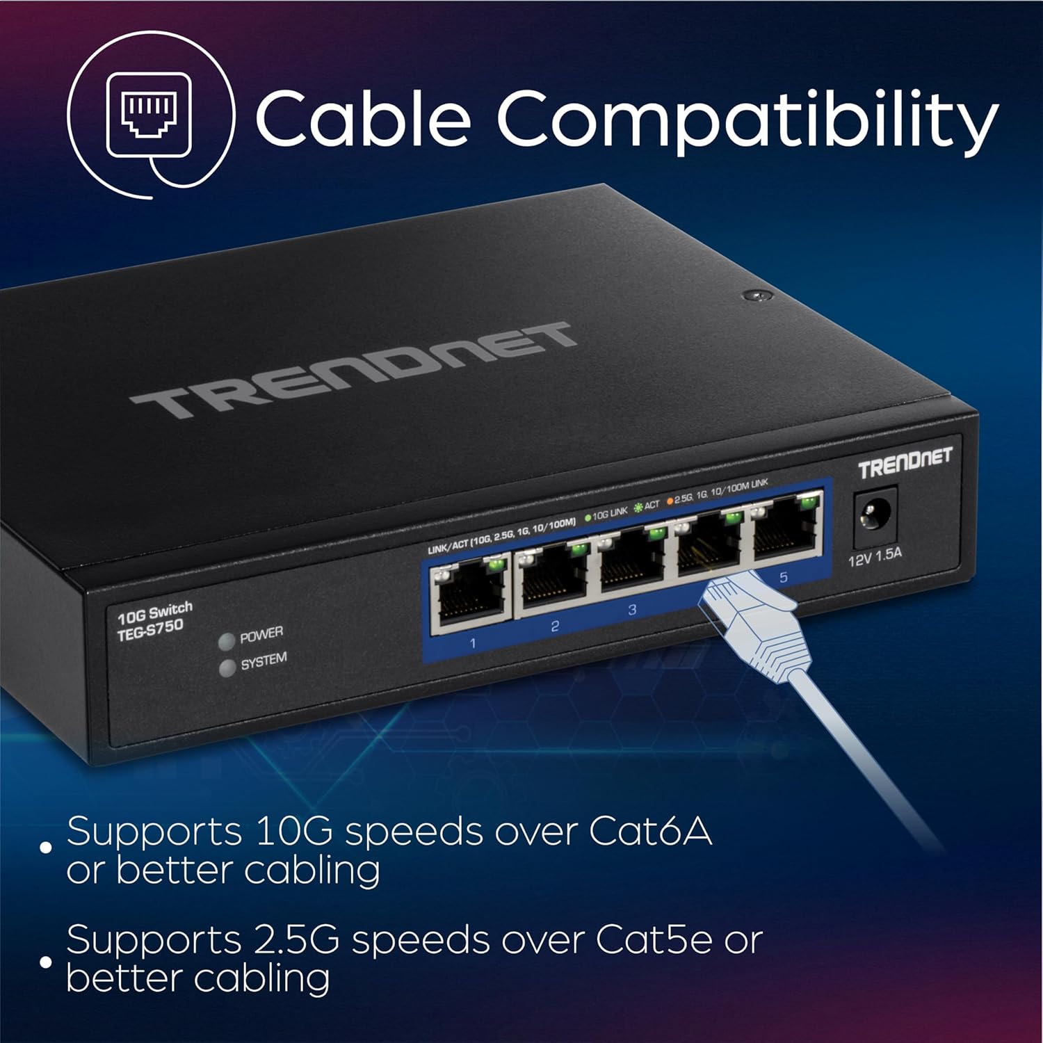 TRENDnet Interruptor 10G de 5 puertos, 5 puertos RJ-45 de 10 G, capacidad de conmutación de 100 Gbps, admite conexiones 2.5G y 5G-BASE-T, protección