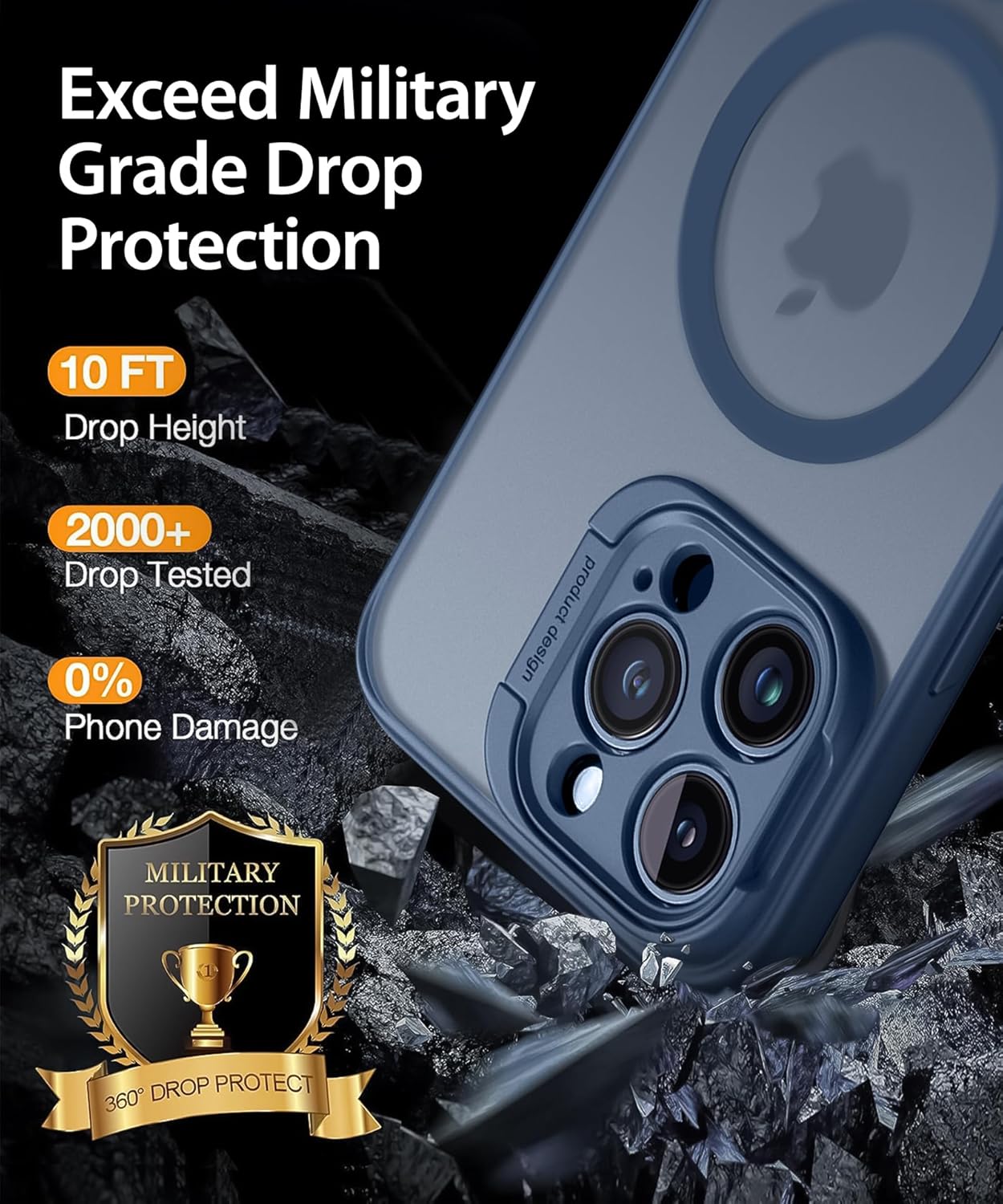 Funda diseñada para iPhone 15 Pro Max, potente atracción magnética soporte de protector de cámara protección contra caídas de grado militar cubierta