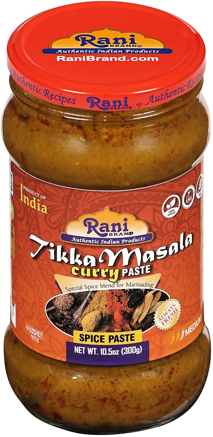 Rani Tikka Masala – Pasta de especias para cocinar, tarro de vidrio de 10.5 onzas (10.58 oz)  Sin colores  Todo natural  Sin OMG  Kosher  Vegano