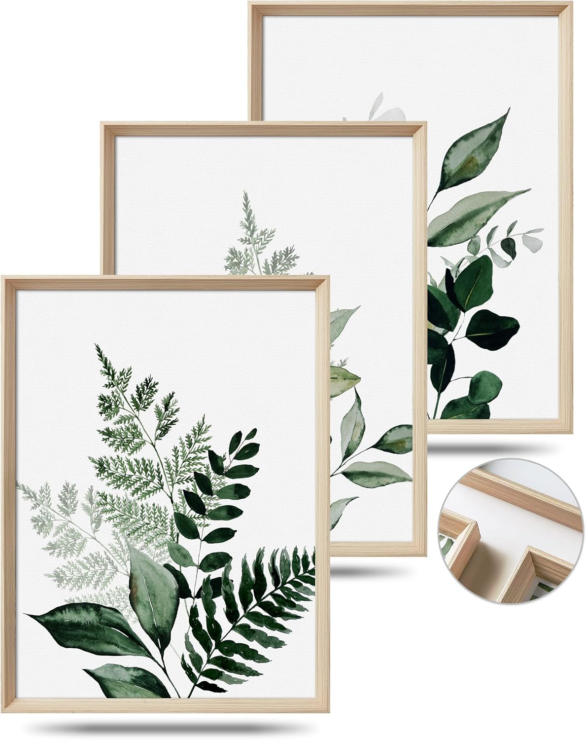 UPWOIGH Arte de pared enmarcado verde (sin plexiglá), lienzo de hojas de olivo, arte de pared de 16 x 12 pulgadas, madera botánica, bohemio, salvia,