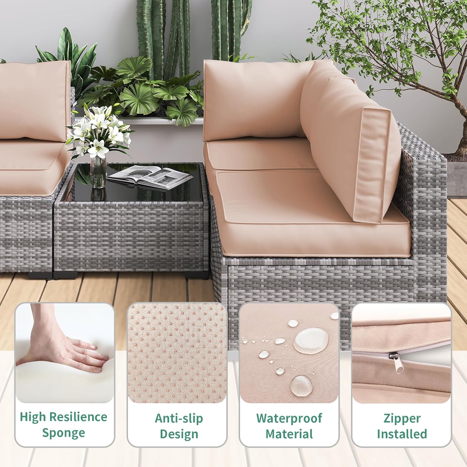 Amopatio Cojines de repuesto para muebles de patio, cojines impermeables para muebles de patio, cojines de asiento profundo, cojines de asiento de