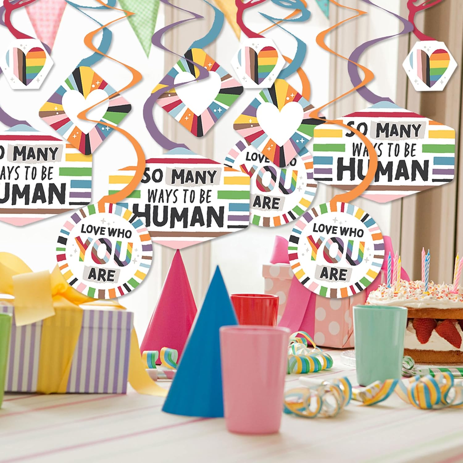 Big Dot of Happiness So Many Ways to Be Human – Decoración colgante de fiesta de orgullo – Remolinos de decoración de fiesta – Juego de 40