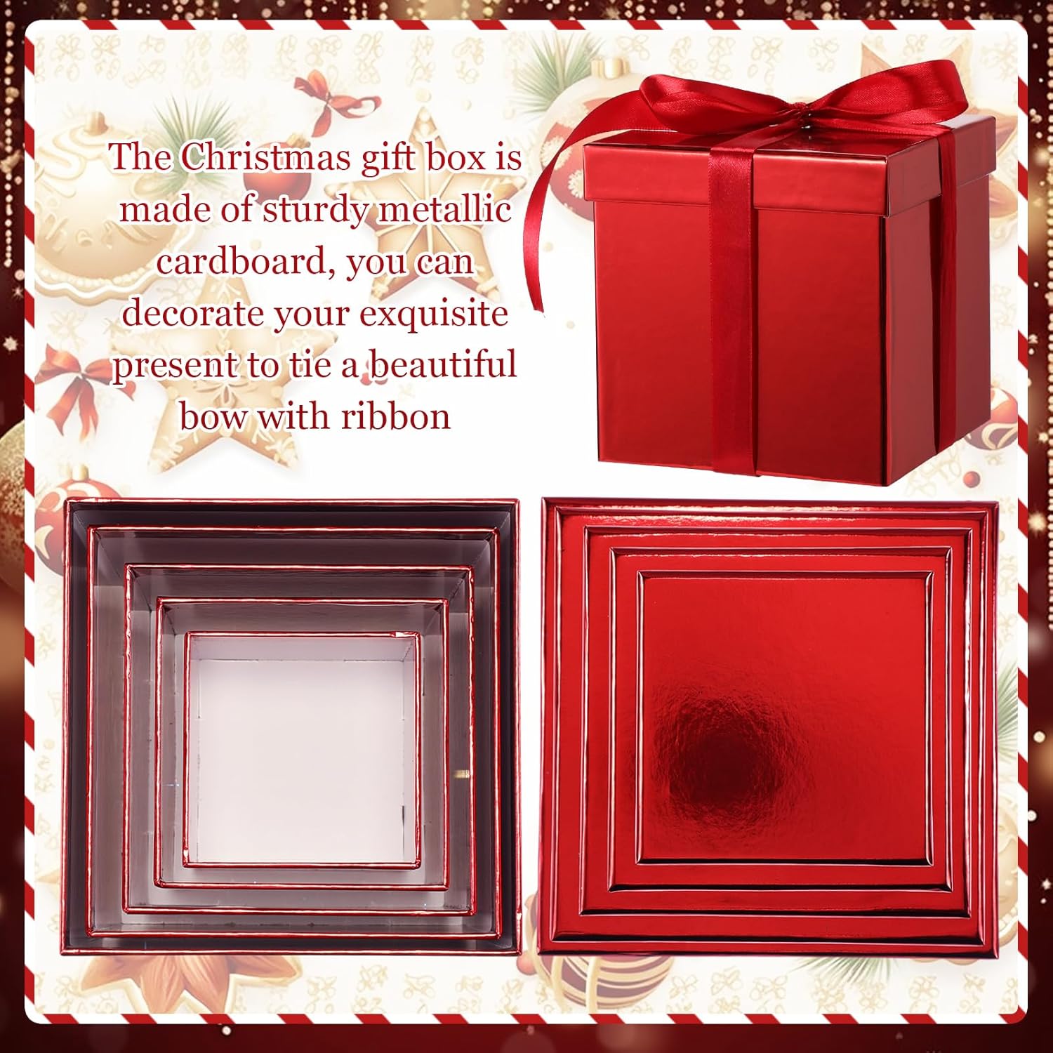 Cholemy 5 cajas de regalo para el día de San Valentín con tapa y cinta, 5 tamaños mixtos, cuadrados, anidados, tarjeta de recuerdo, caja de regalo,
